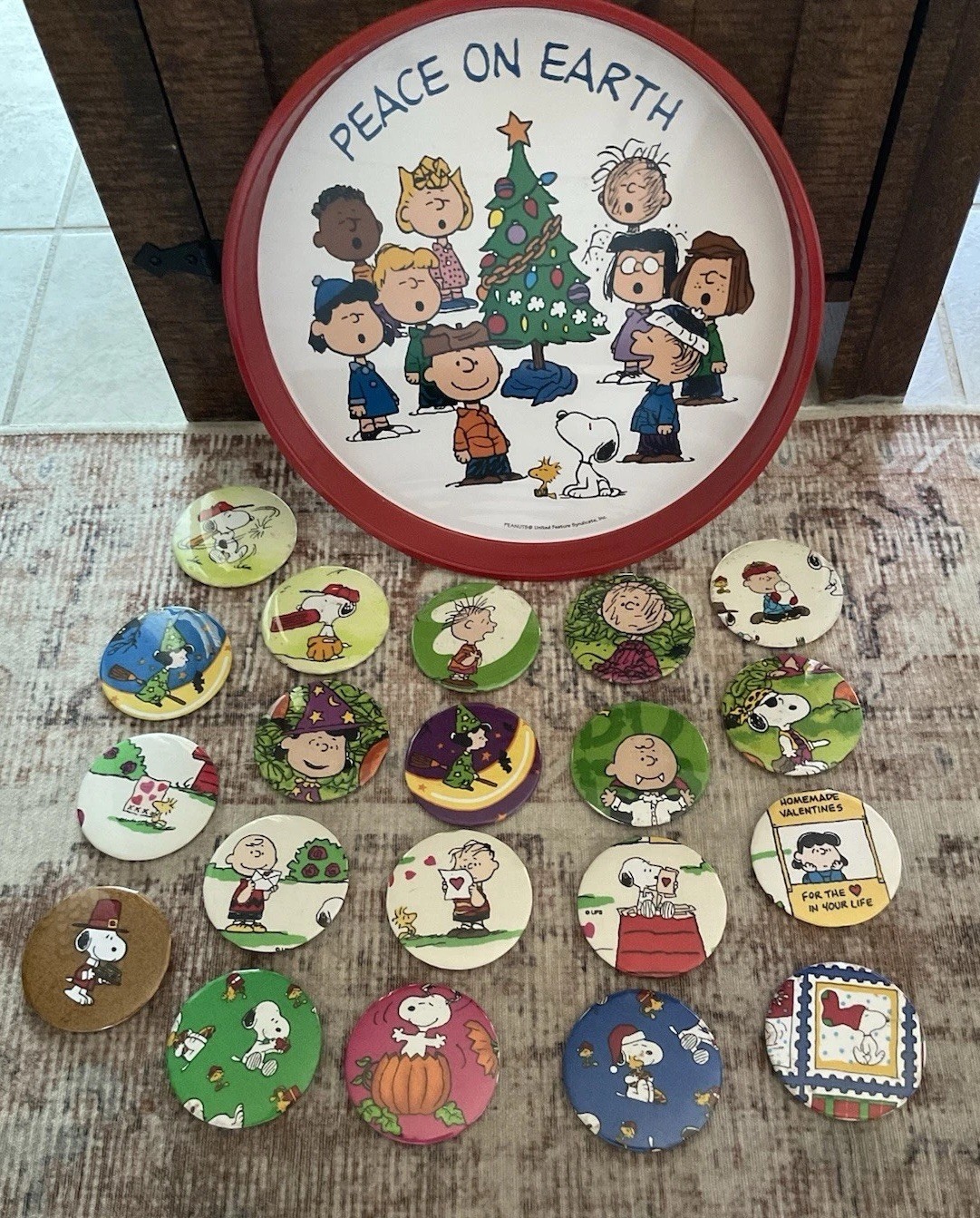 Peanuts Lg Vintage 1970’s- 2000’s Collection w/ Christmas Metal Tray And Magnets