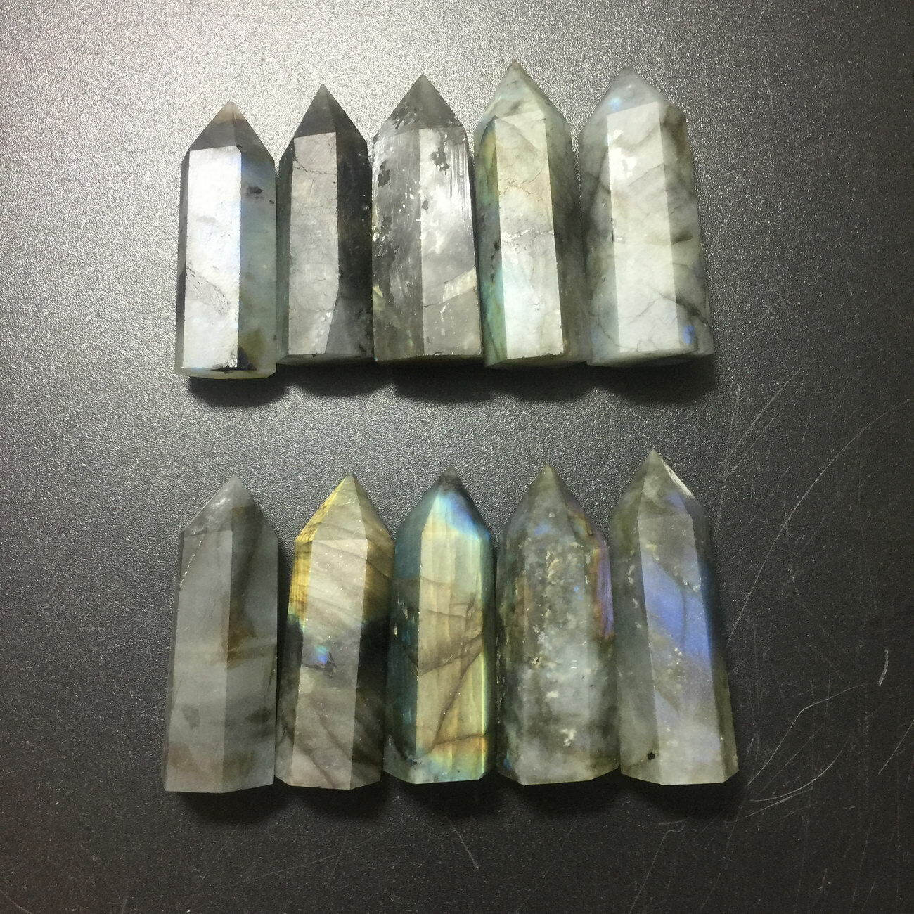 10pcs Bulk Natural Labradorite Moonstone Quartz Crystal Point Healing Wand 4-5cm
