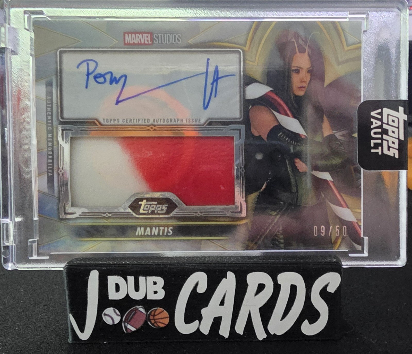 2026 Topps Marvel Vault Mantic Relic Auto Candy Cane Pom Klementieff 9/50
