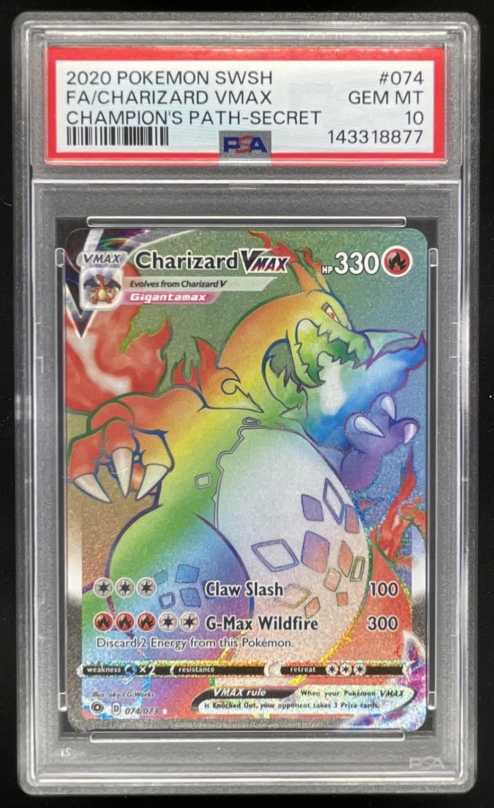 2020 Pokemon Champion\'s Path Holo Full Art #074/073 Charizard VM PSA 10