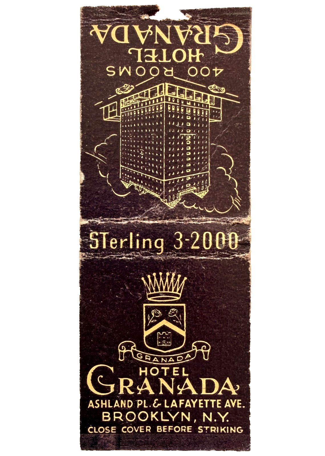 1940s Hotel Granada Brooklyn NY Matchbook Cover Art Deco Building Vintage