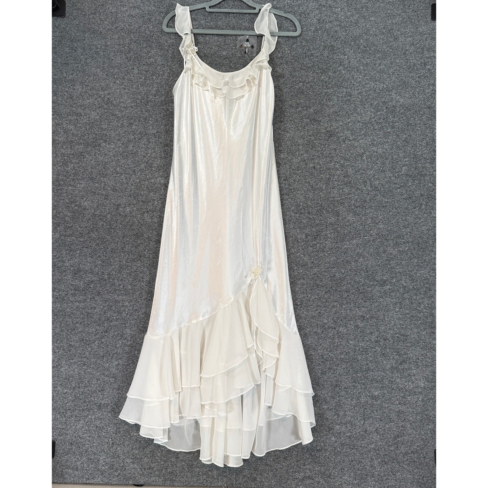 Oscar de la Renta Pink Label Nightgown Womens Small White Ruffle Satin Bridal