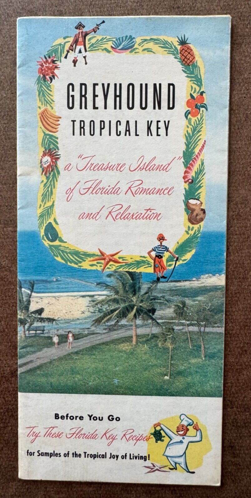 Vintage ca 1948 Florida Keys Brochure Greyhound Tropical Key Recipes illustrated