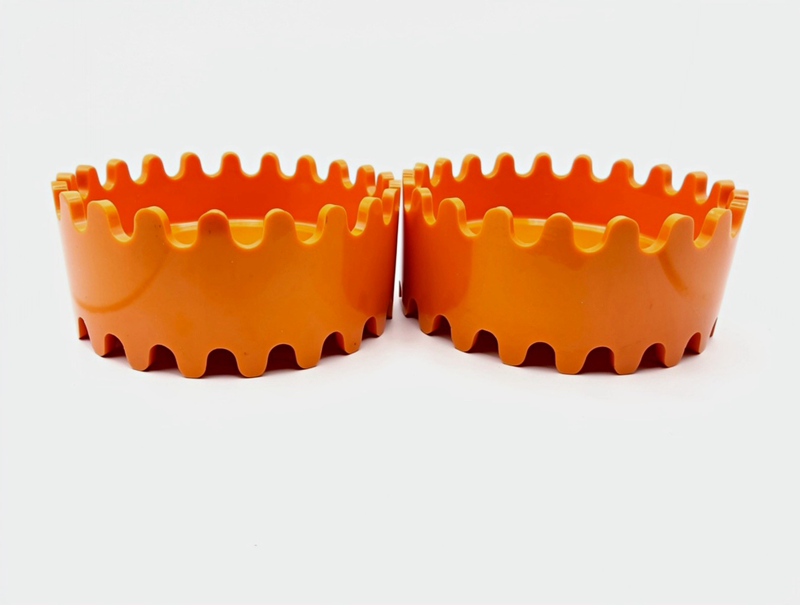 Vintage 1970s Alan Fletcher STAX Pentagram Orange Ashtray Pair MCM Space Age