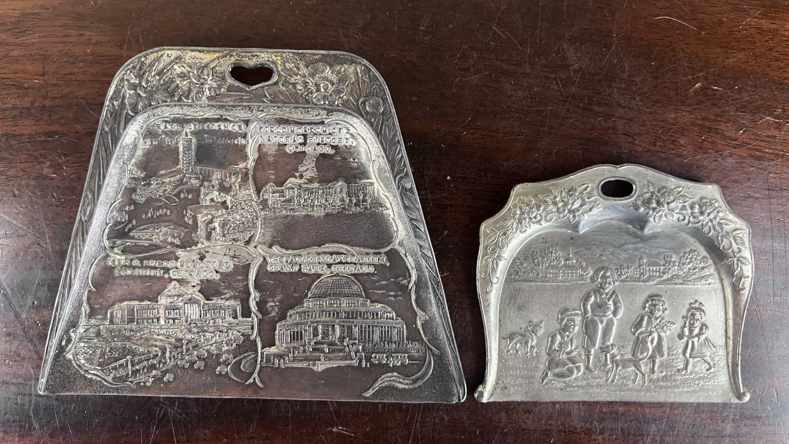 Antique 1933 Chicago Worlds Fair Souvenir Silent Butler Crumb Tray Lot of 2