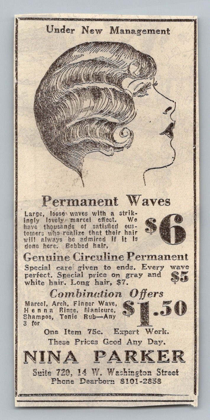 1930s Nina Parker Beauty Salon Ad Chicago Permanent Waves Ephemera Flapper Hair