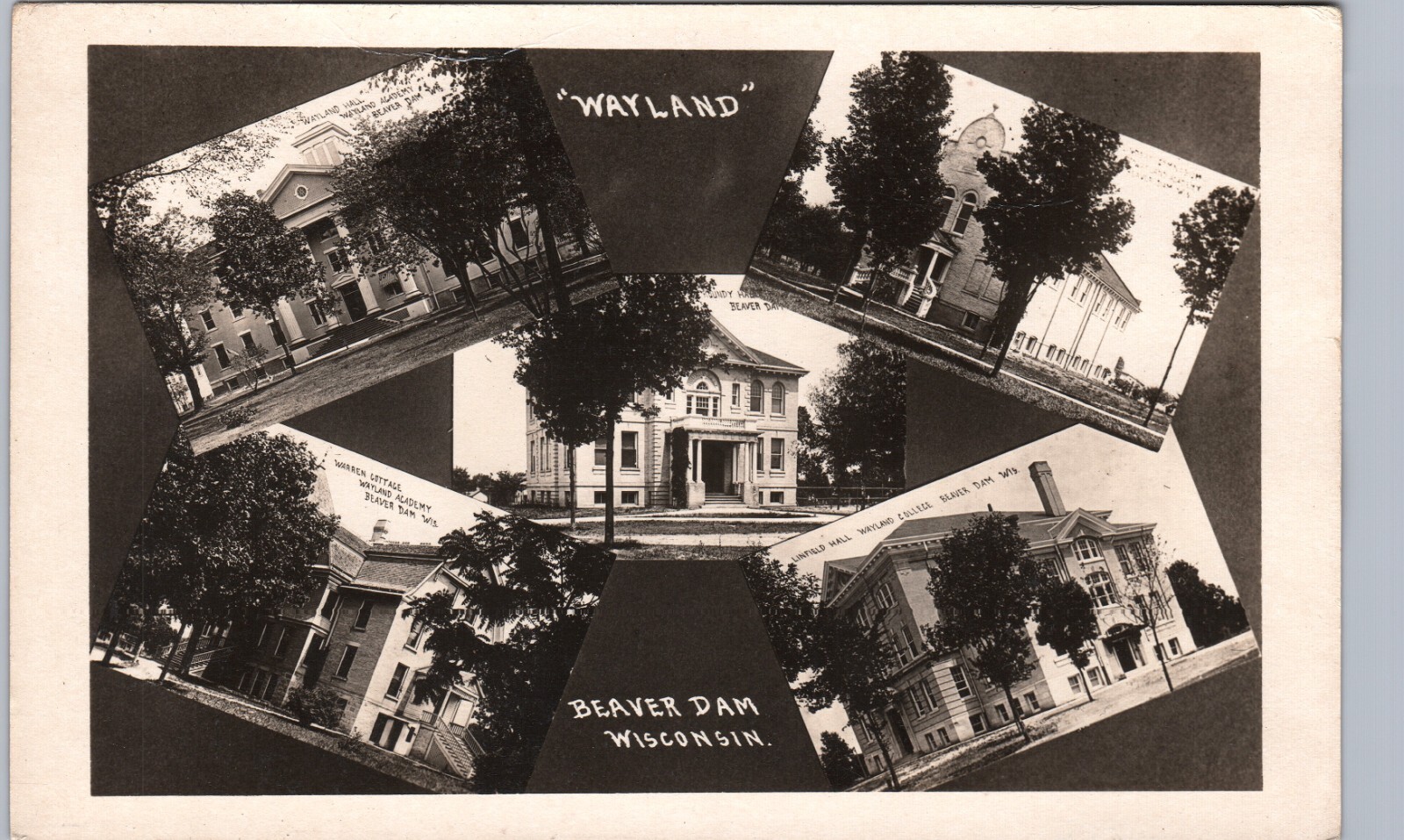 WAYLAND HALL beaver dam wi real photo postcard rppc wisconsin academy WAYLAND HALL beaver dam wi real photo postcard rppc wisconsin academy