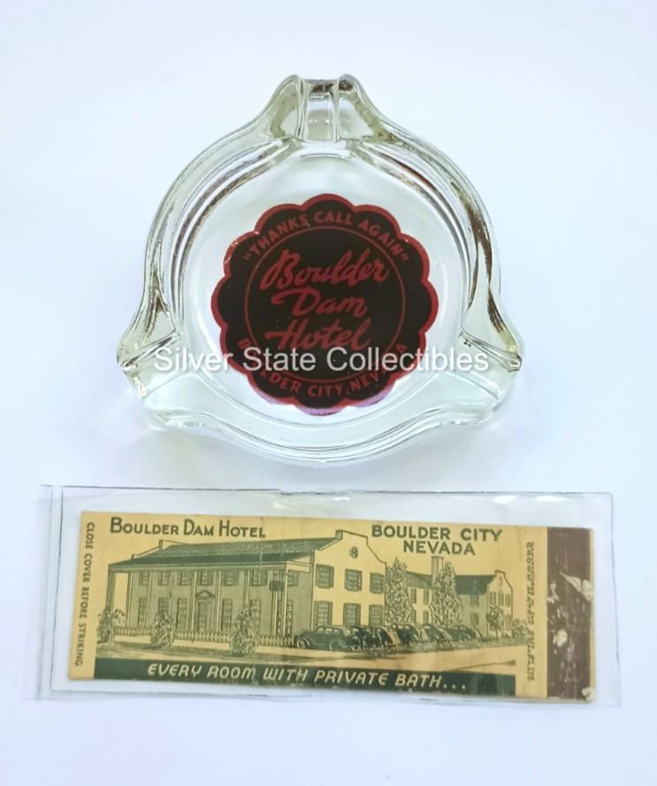 Rare ca. 1940\'s Boulder Dam Hotel Ashtray & matchbook cover Boulder City NV