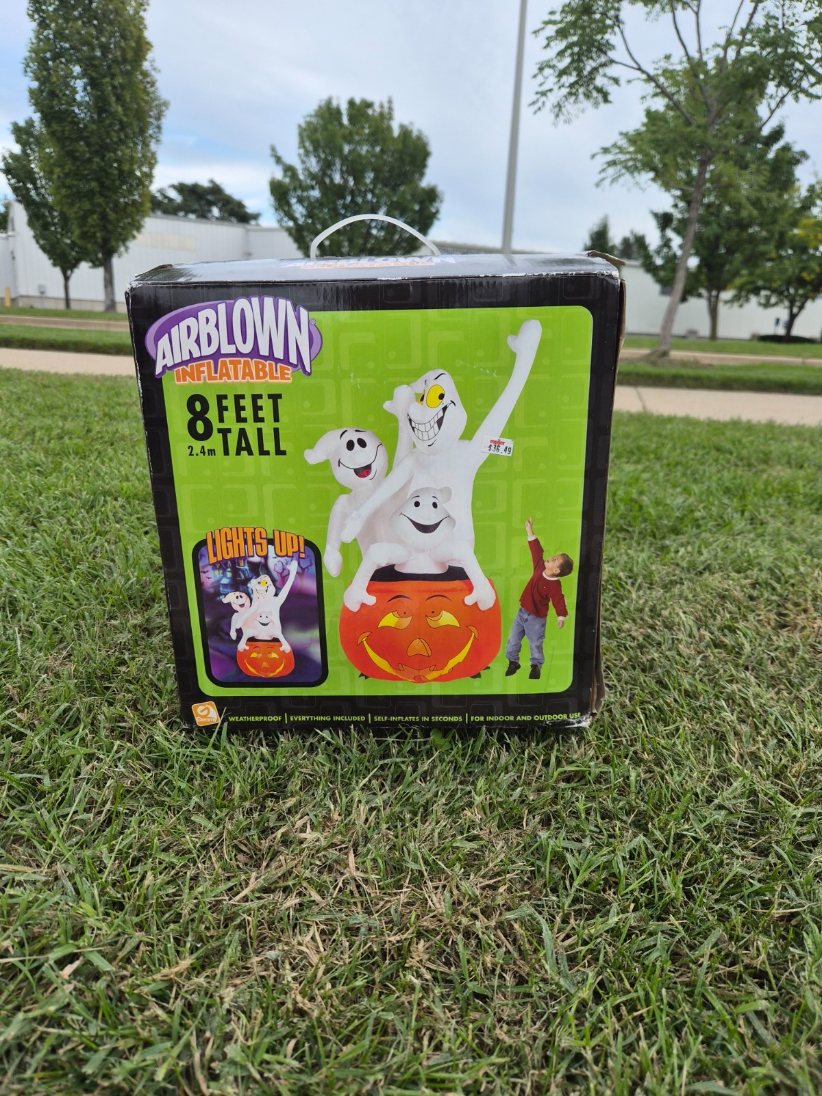 2002 Gemmy Airblown 3 Ghosts Pumpkin Halloween 8 Foot Inflatable Jack O\' Lantern