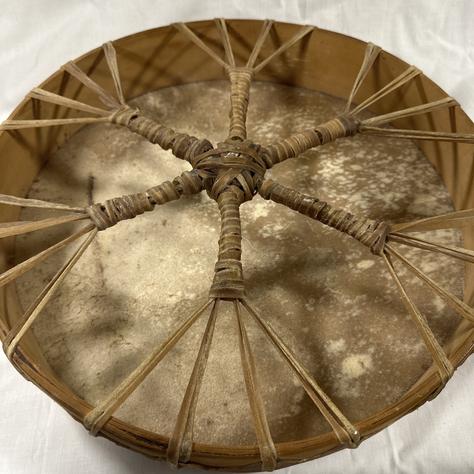 Vintage Large 15 Inch￼antique leather North American Native Drum Raw Deer Hide?