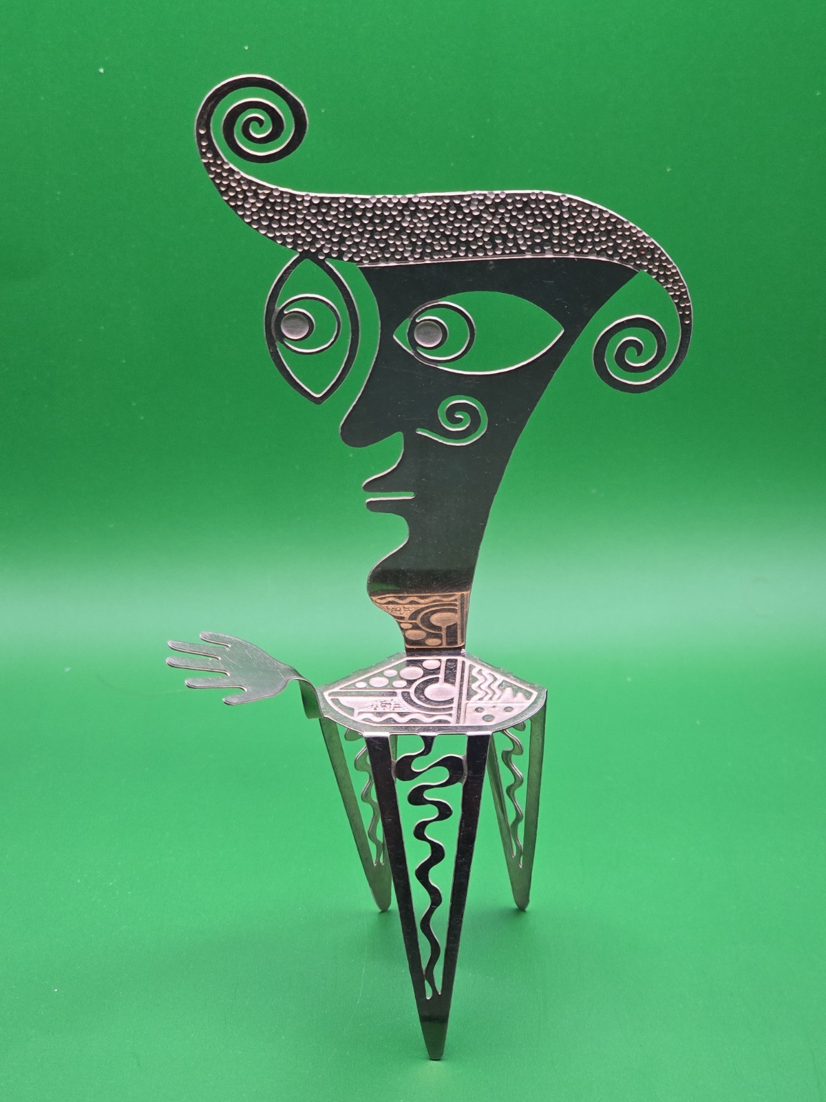 1997 CHRISTOPHER ROYAL MINIATURE ABSTRACT ART METAL CHAIR Face and Right Hand