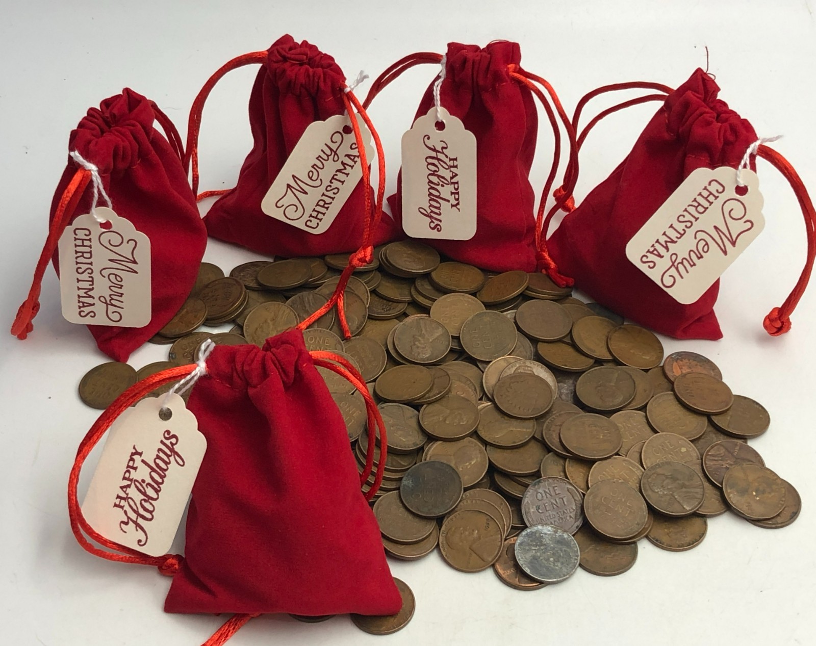 SANTA BAG 120 Mixed U.S. Wheat Penny Cents COINS Christmas Stocking Stuffer Gift