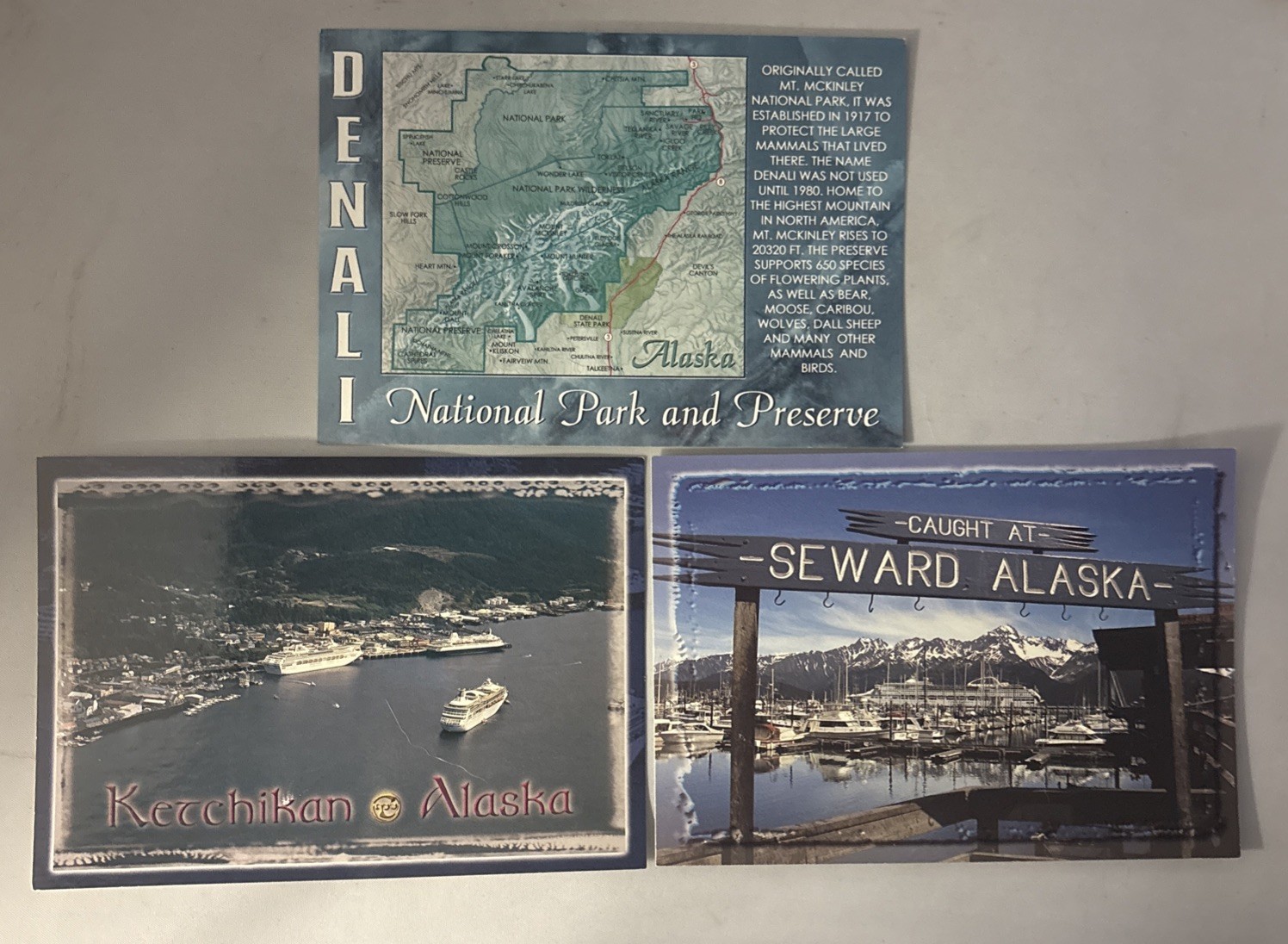 Lot of 3 Alaska Postcards - Unposted (Seward Alaska) (Ketchikan Alaska) (Denali)