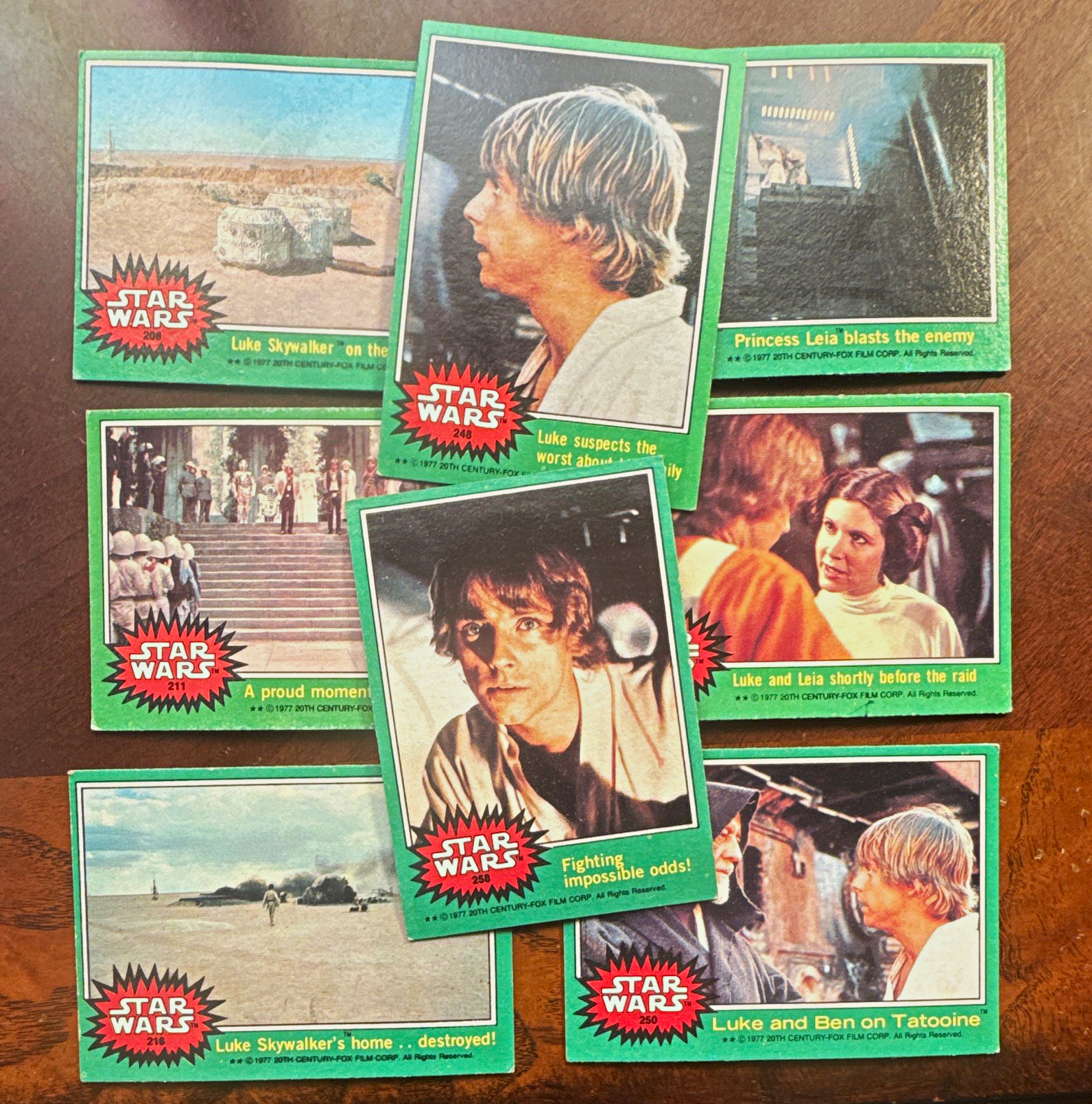 Topps 1977 Star Wars Green Border 6-Card Lot Luke/Leia/Han/Obi-Wan #208+