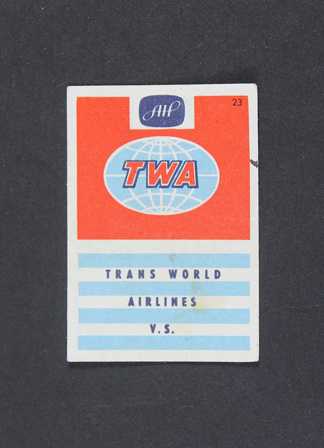 Vintage TWA Trans World Airlines Matchbox Label 1 7/8 x 1 3/8 Airline