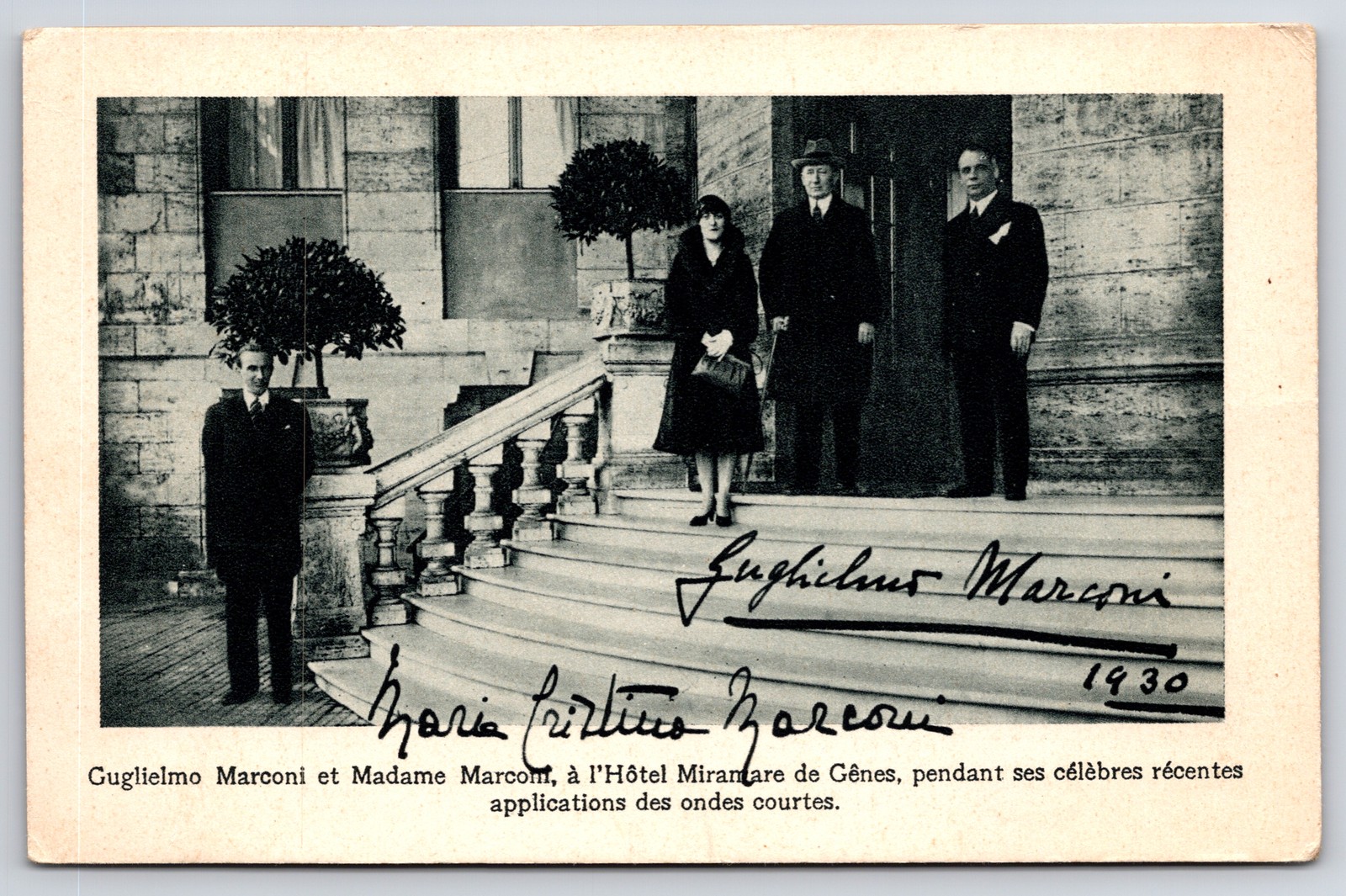 1930 Guglielmo Marconi Wife Photo Postcard Genoa Italy Radio Pioneer