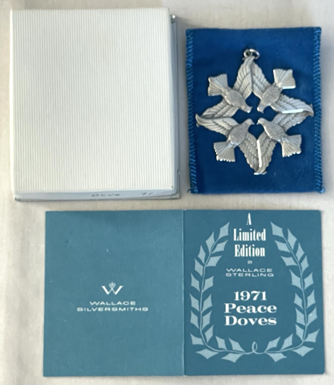 1971 Wallace Sterling PEACE DOVES Tree Ornament/Pendant 1st Edition