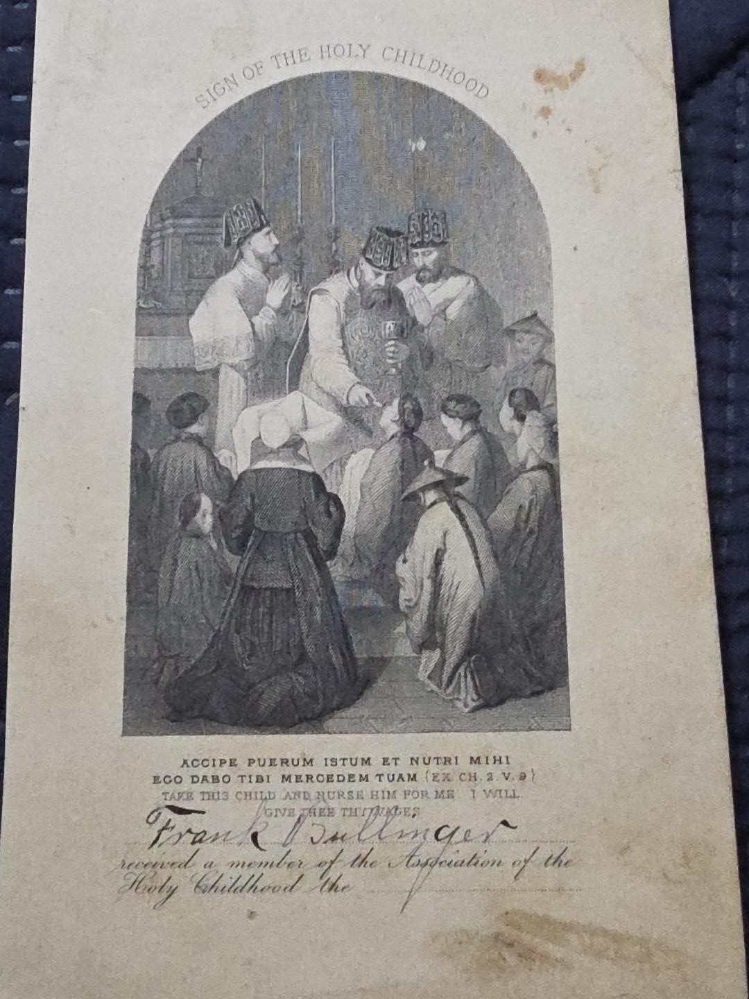 Antique Holy Childhood Catholic Religious Membership Card 1800s Engraving