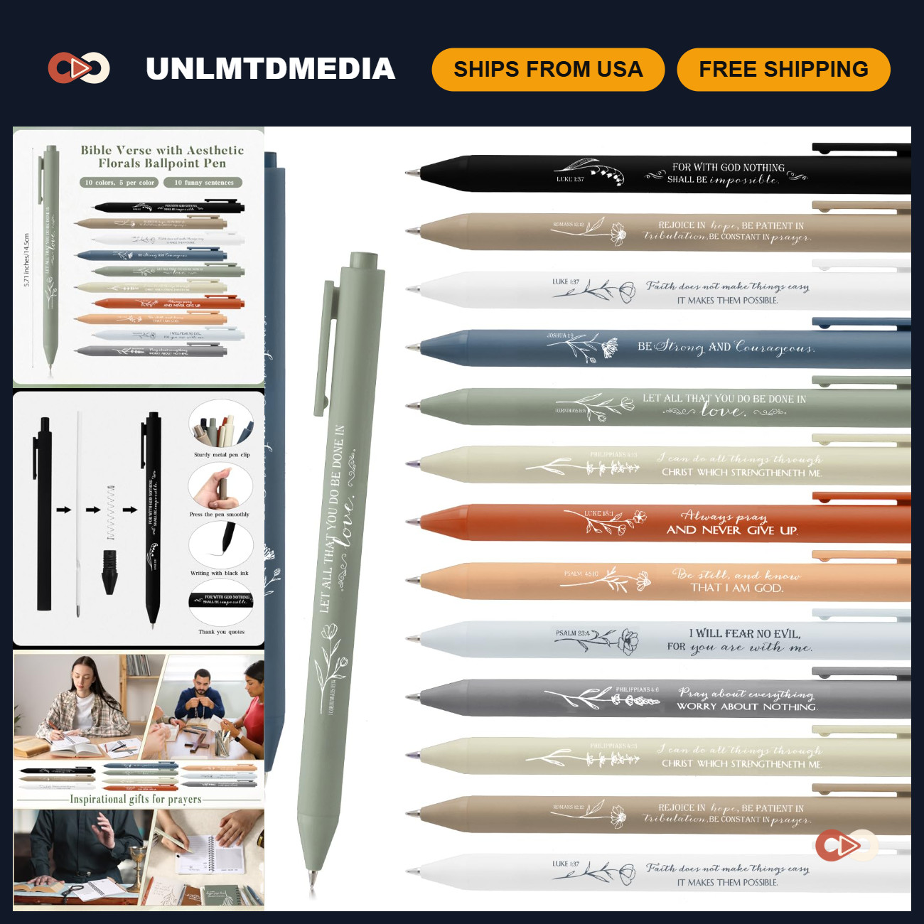 50 Pcs Inspirational Scripture Ballpoint Pens Set, Boho Style, Bulk Office Suppl