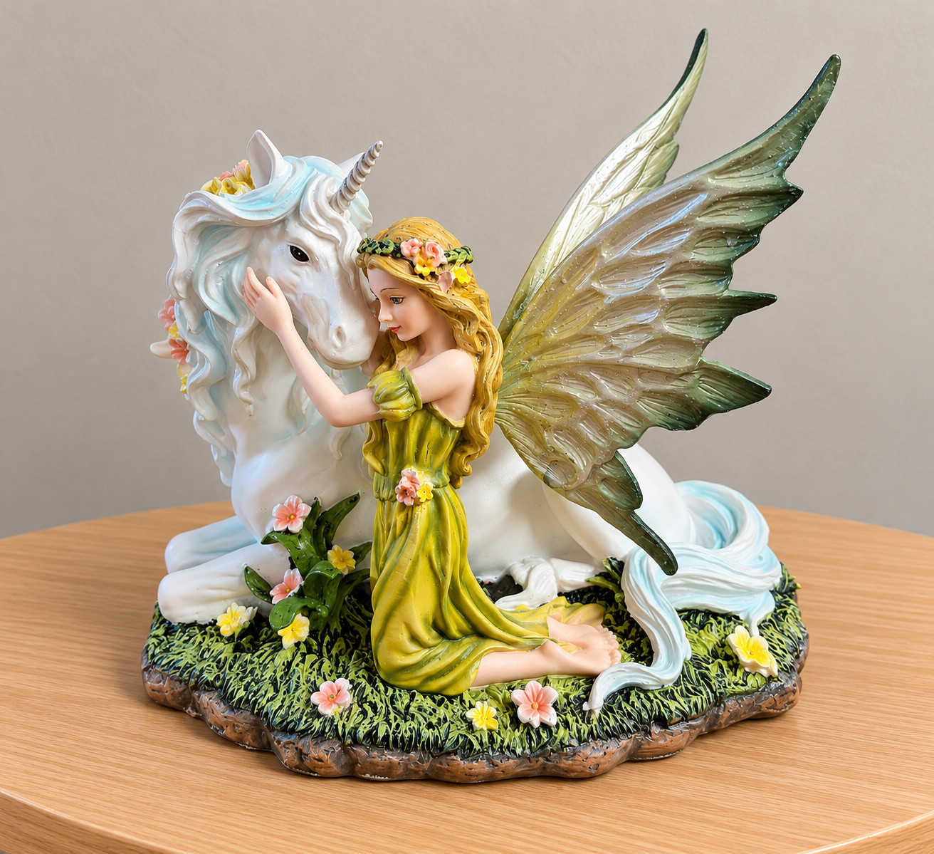 Fairy and Unicorn Fantasy Resin Figurine Enchanted Woodland Sculpture
