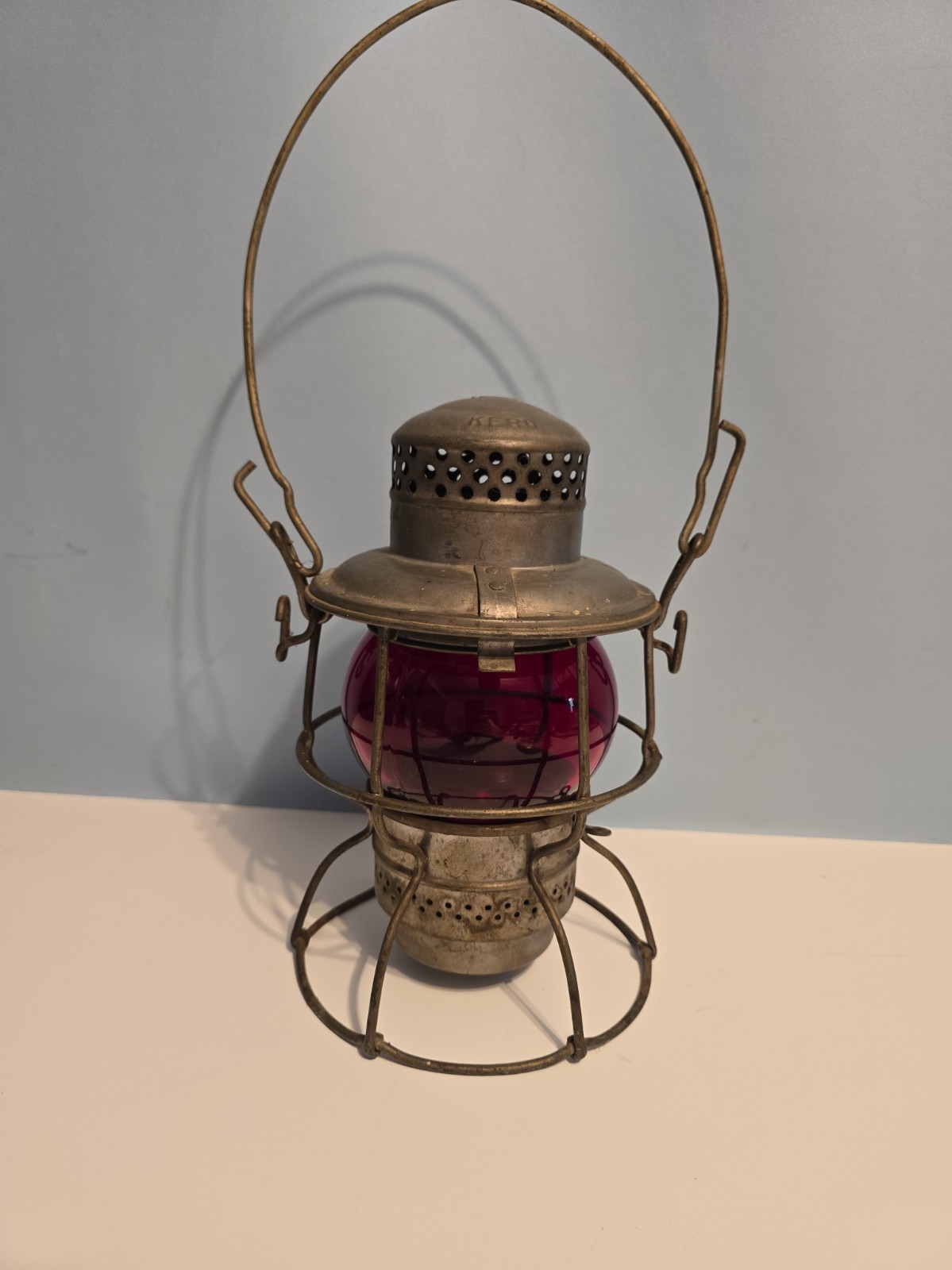 Vintage 1940 Adlake Kero Railroad Lantern with Red Globe – Authentic WWII Era #3