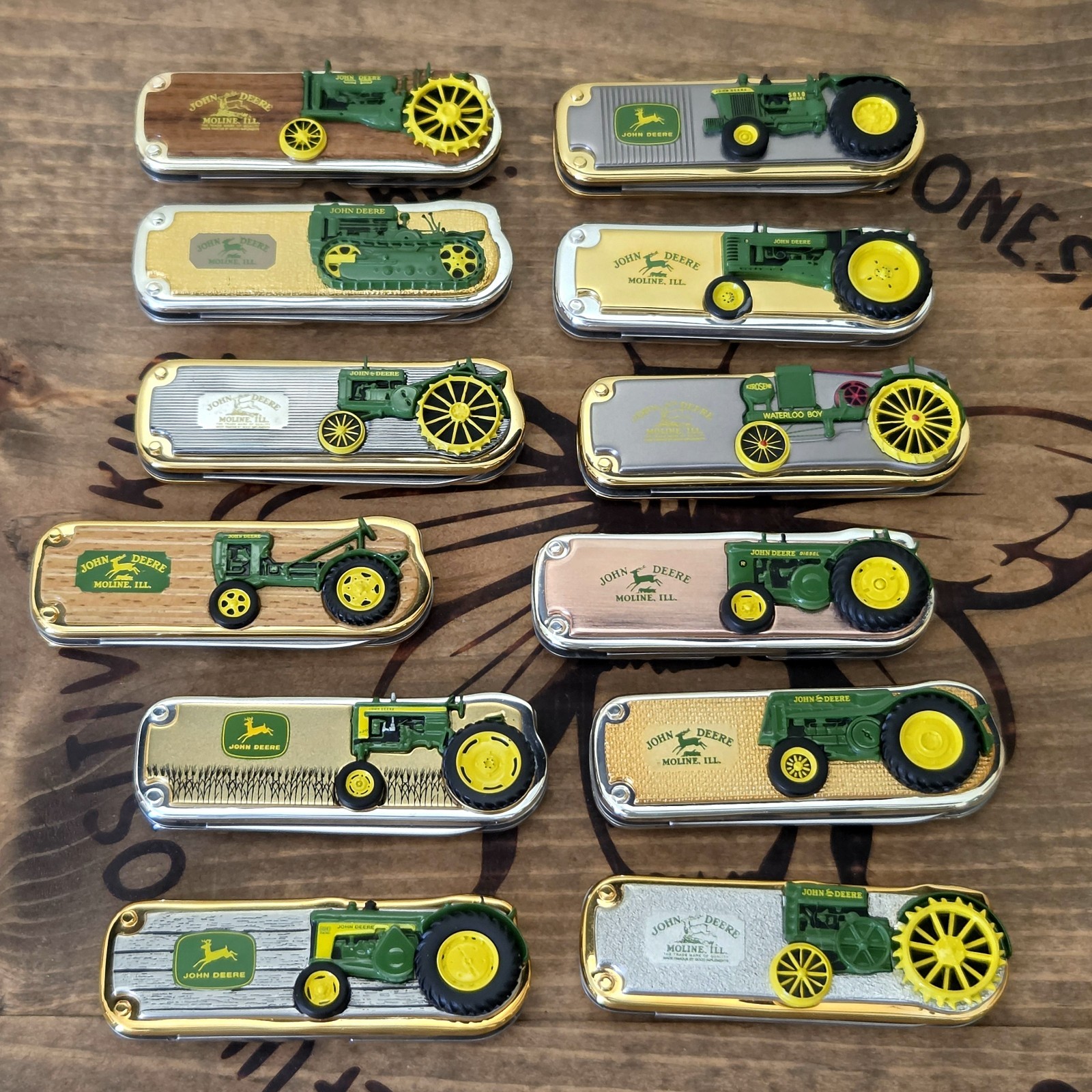 John Deere Tractor Folding Knives Complete Set Of 12 Franklin Mint 