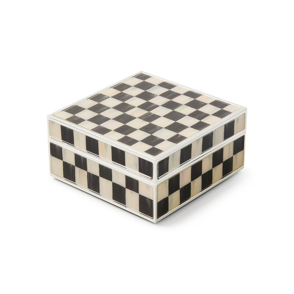 Brand New Mackenzie Childs Courtly Check Silver Plated Trinket Box