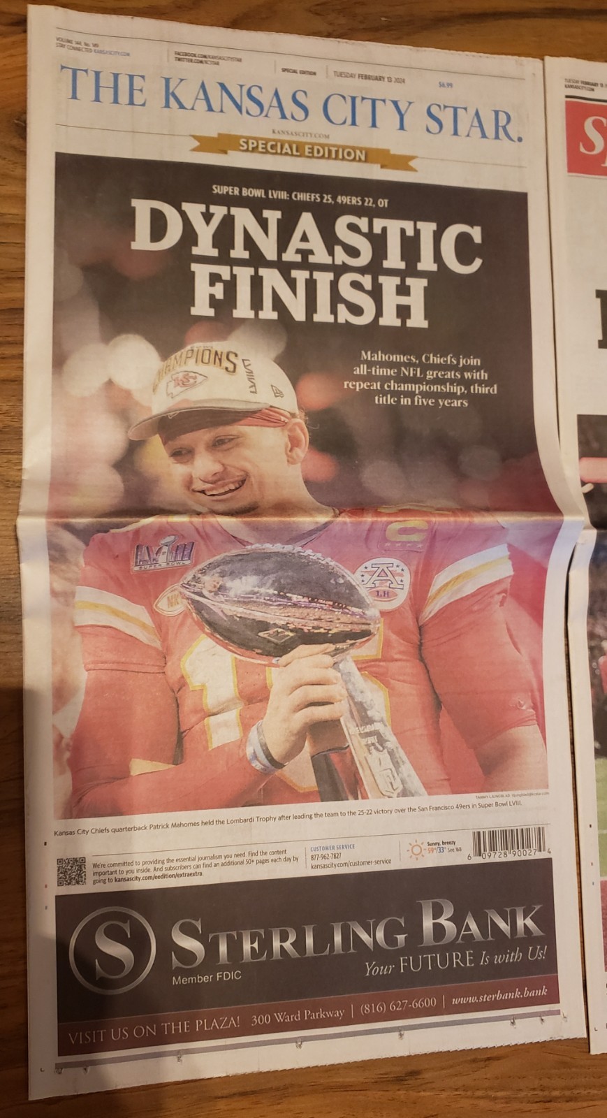 PATRICK MAHOMES 2024 SUPERBOWL LVIII 58 NEWSPAPER CHIEFS KC STAR SPECIAL EDITION
