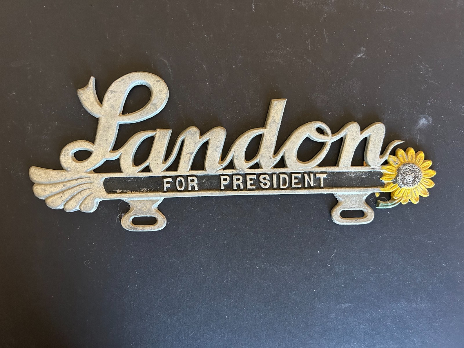 1936 Alfred Landon License Plate Topper, Aluminum Specialty Co. Atchison KS