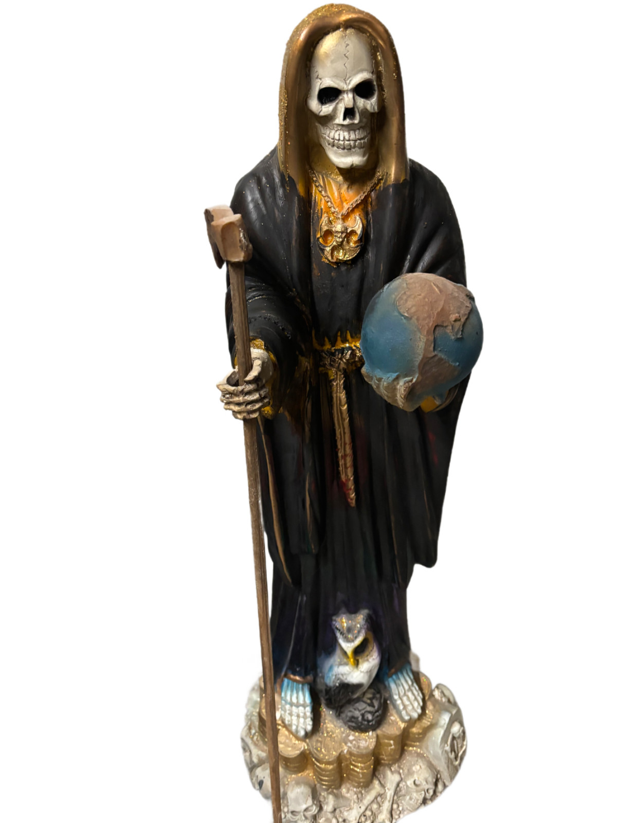 Black with Gold Santa Muerte Statue  large almost 3  feet tall
