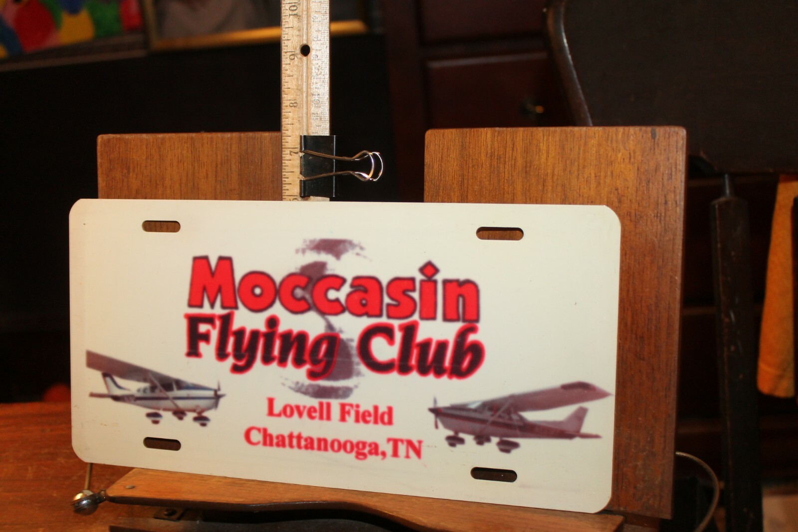1990 Tennessee License Plate Metal Moccasin Flying Club Lovell Field Chattanooga