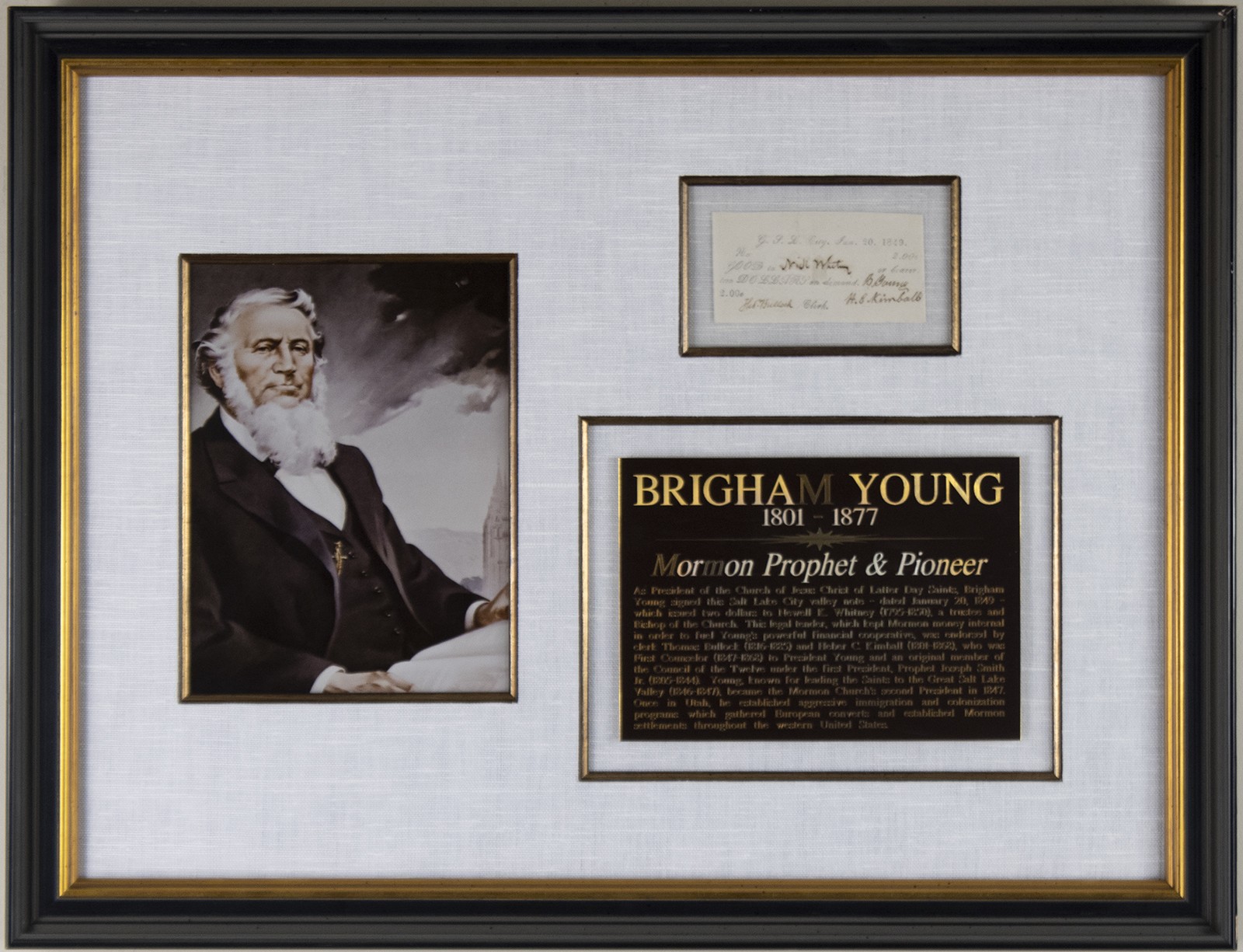 BRIGHAM YOUNG - CURRENCY SIGNED 01/20/1849 WITH CO-SIGNERS