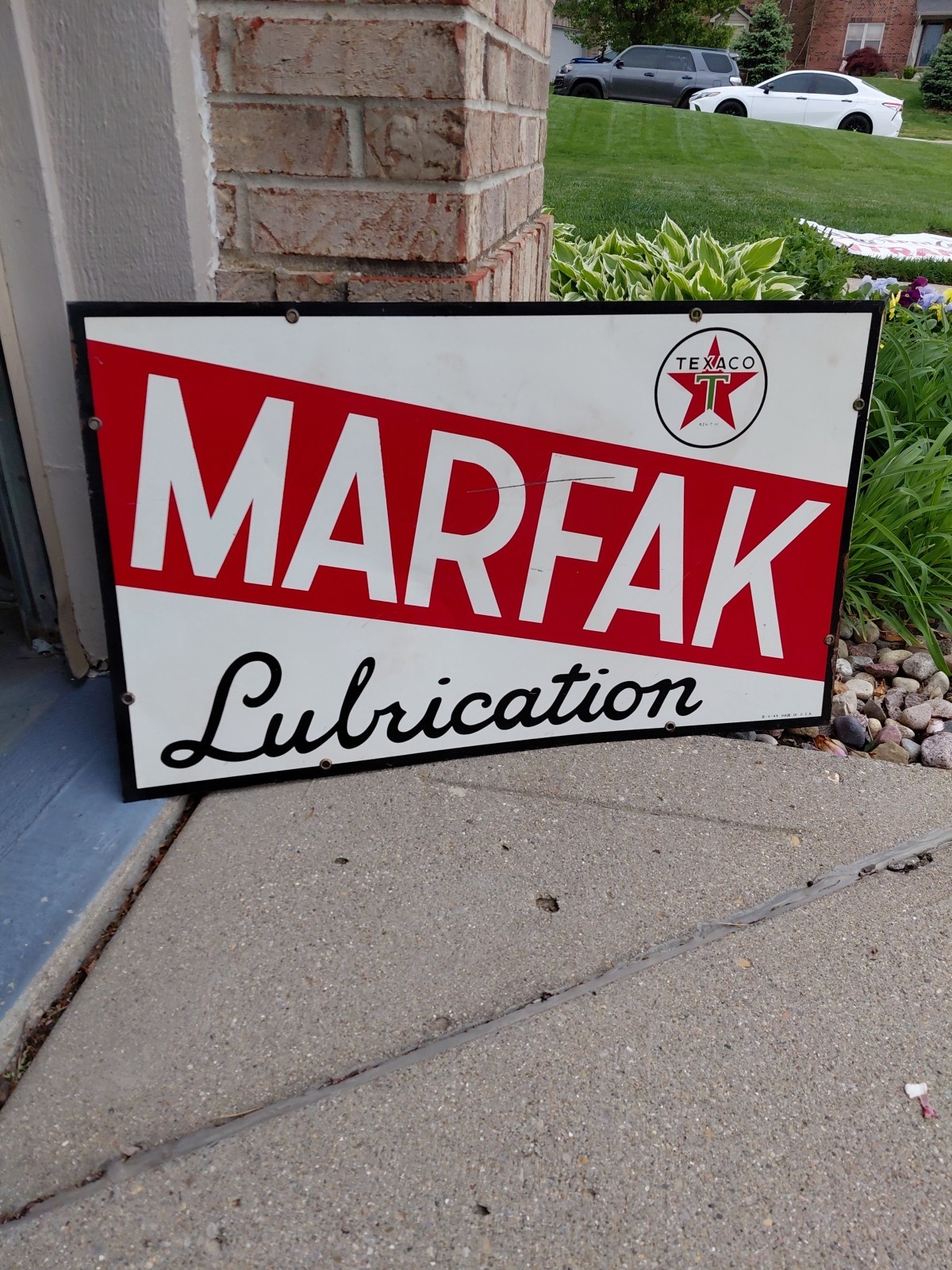 c.1946 Original Vintage Texaco Marfax Lubrication Sign Metal Gas Oil Texas Coke