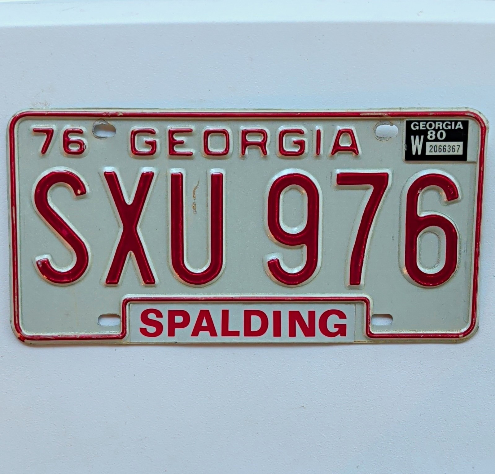 Vintage Georgia 1976 76 License Plate SXU 976 Spalding County GA 