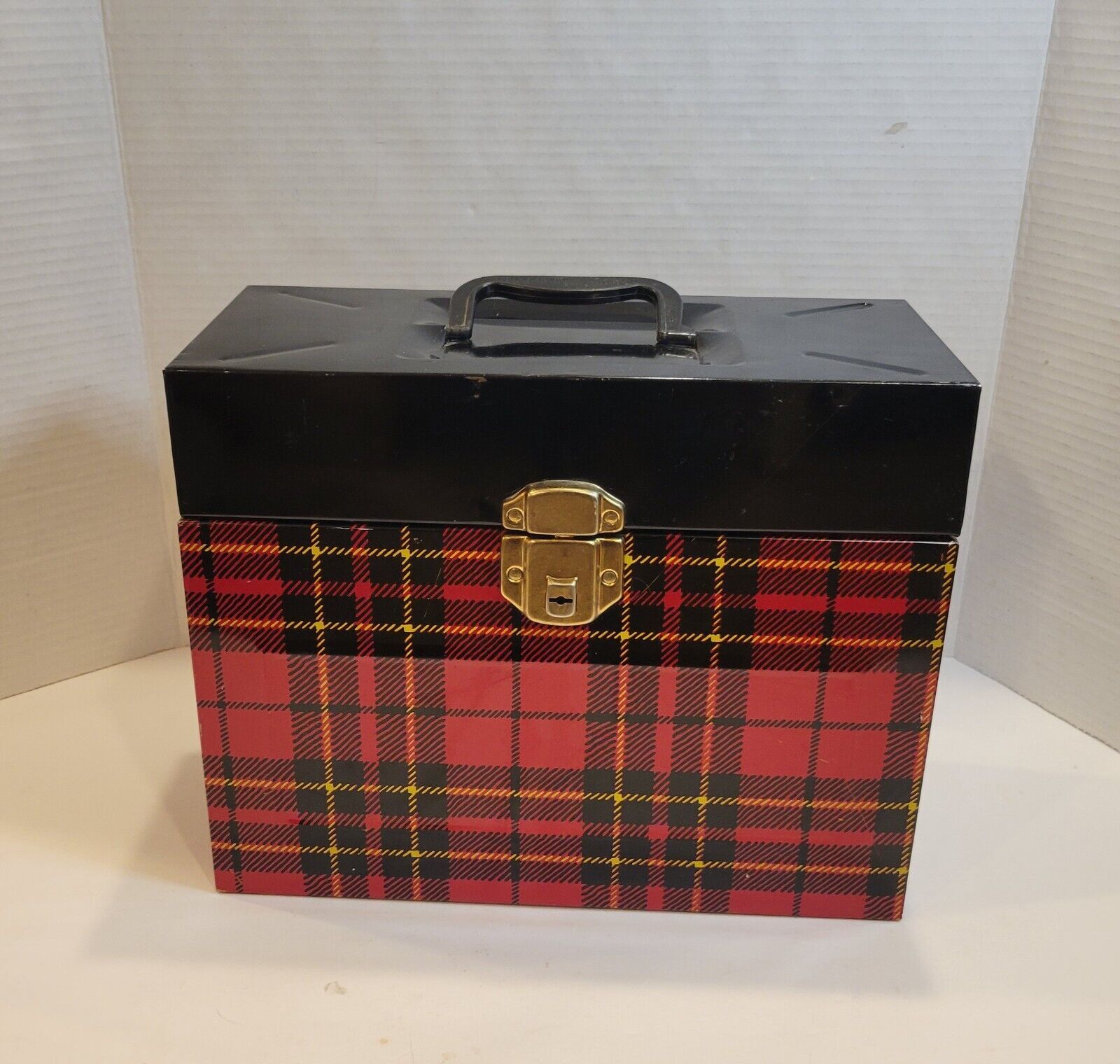 Vintage Red Black Plaid Metal Porta File Tartan Document Box Hamilton Scotch