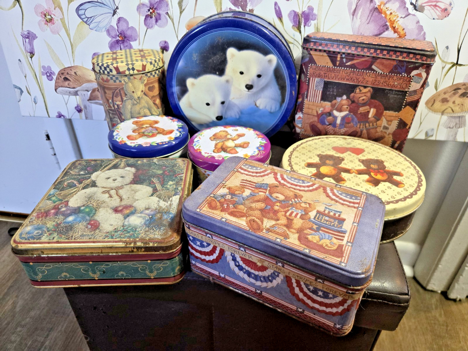 LOT of 8 Vintage Tins - Teddy Bear, Americana, Coca-Cola - Collectible Decor