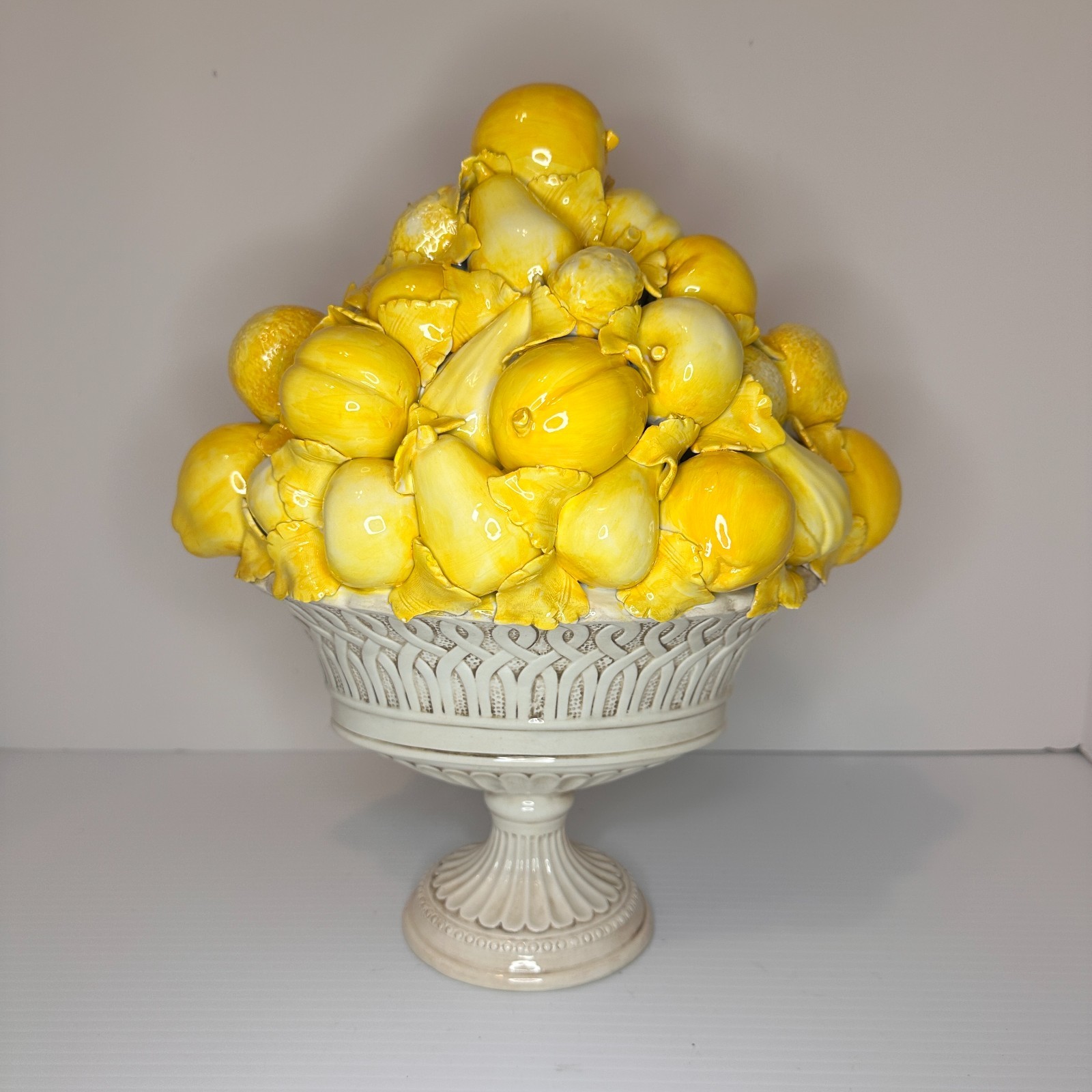Vintage Italian Majolica Lemon Arrangement Centerpiece Ceramic Fruit 12