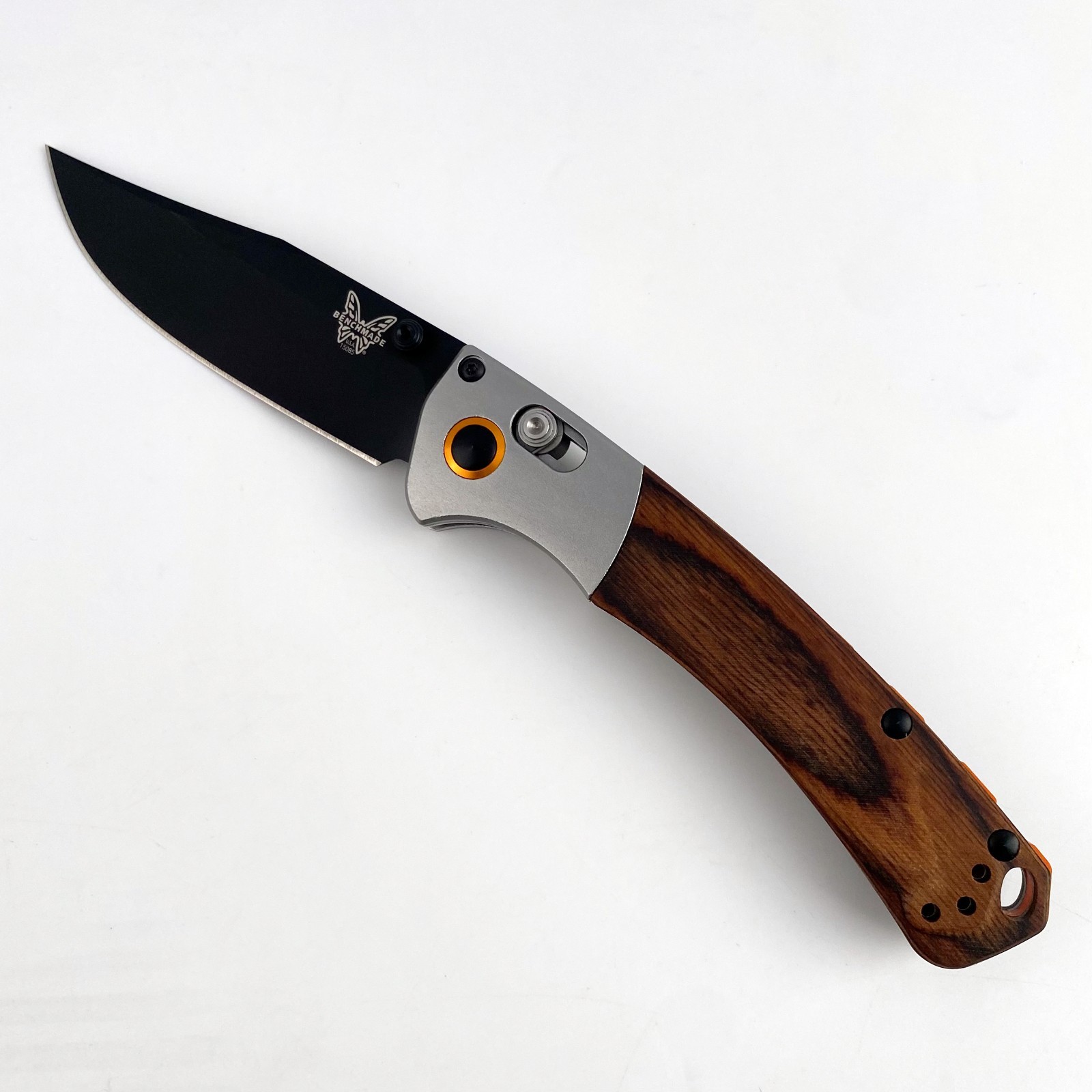 Benchmade Mini Crooked River 15085-cstm Black CPM-S30V Wood Handle Folding Knife