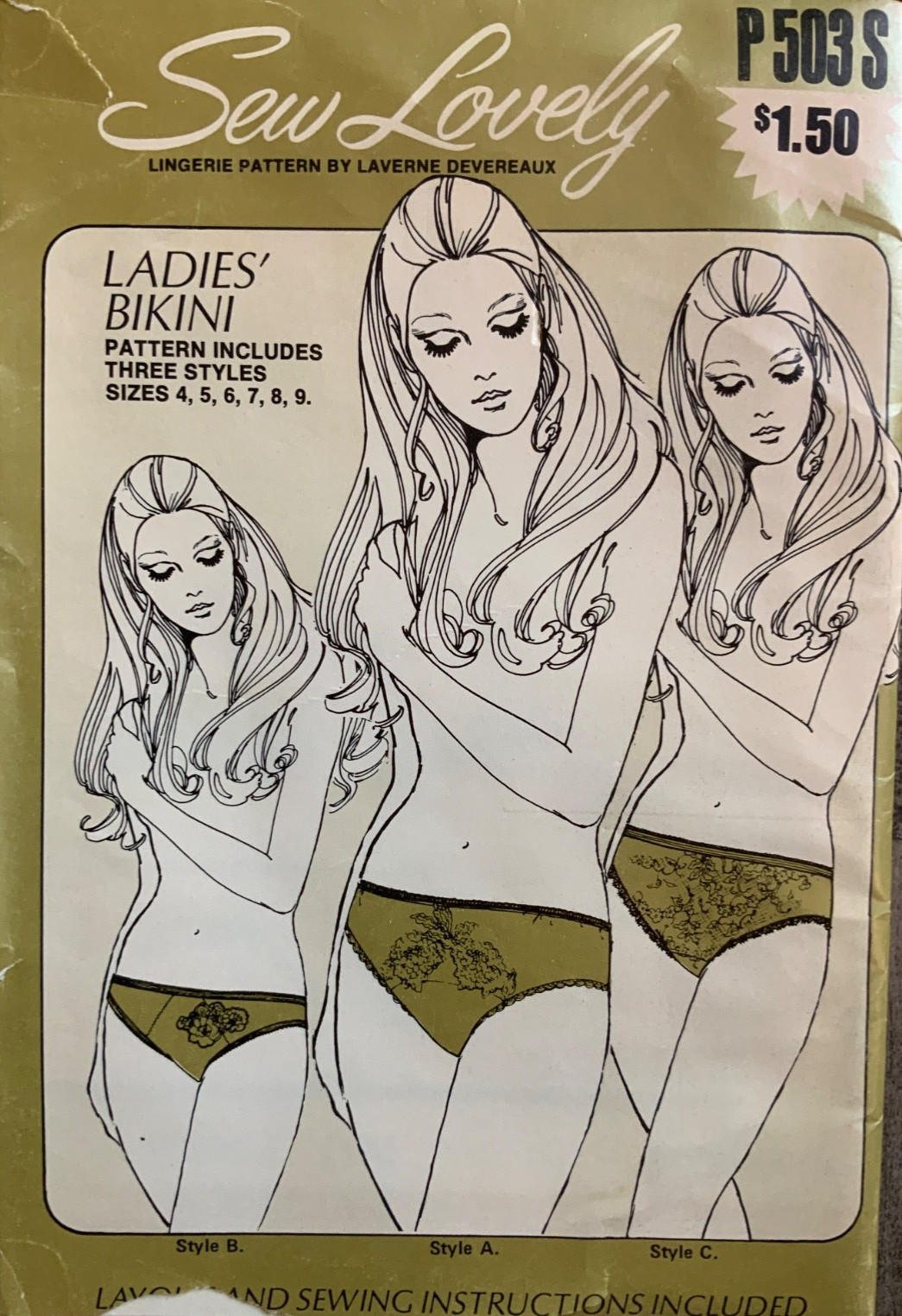NEW Vtg 1960s Ladies SEW LOVELY SEWING PATTERN Bikini Pantie Sz S M L (3) Styles