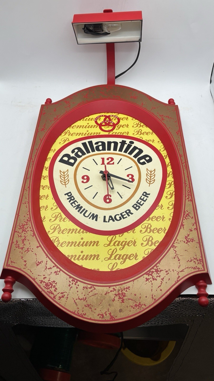 Vintage 1960s Ballantine Premium Lager Beer Wall Clock with Attached Light