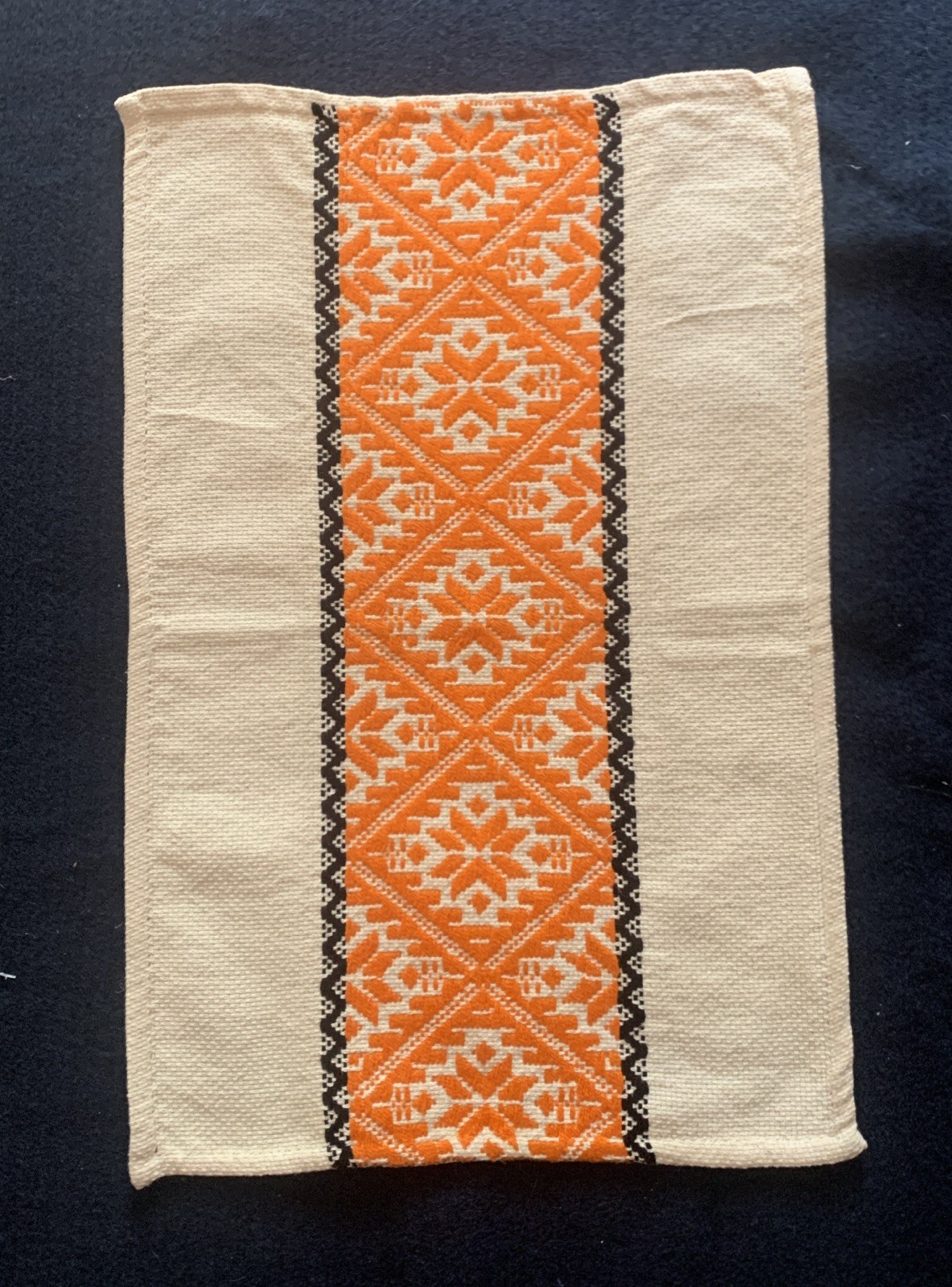 Vtg Ukrainian Embroidered Bread-Towel Slavic Folk Art Linen Rushnyk Orange Black
