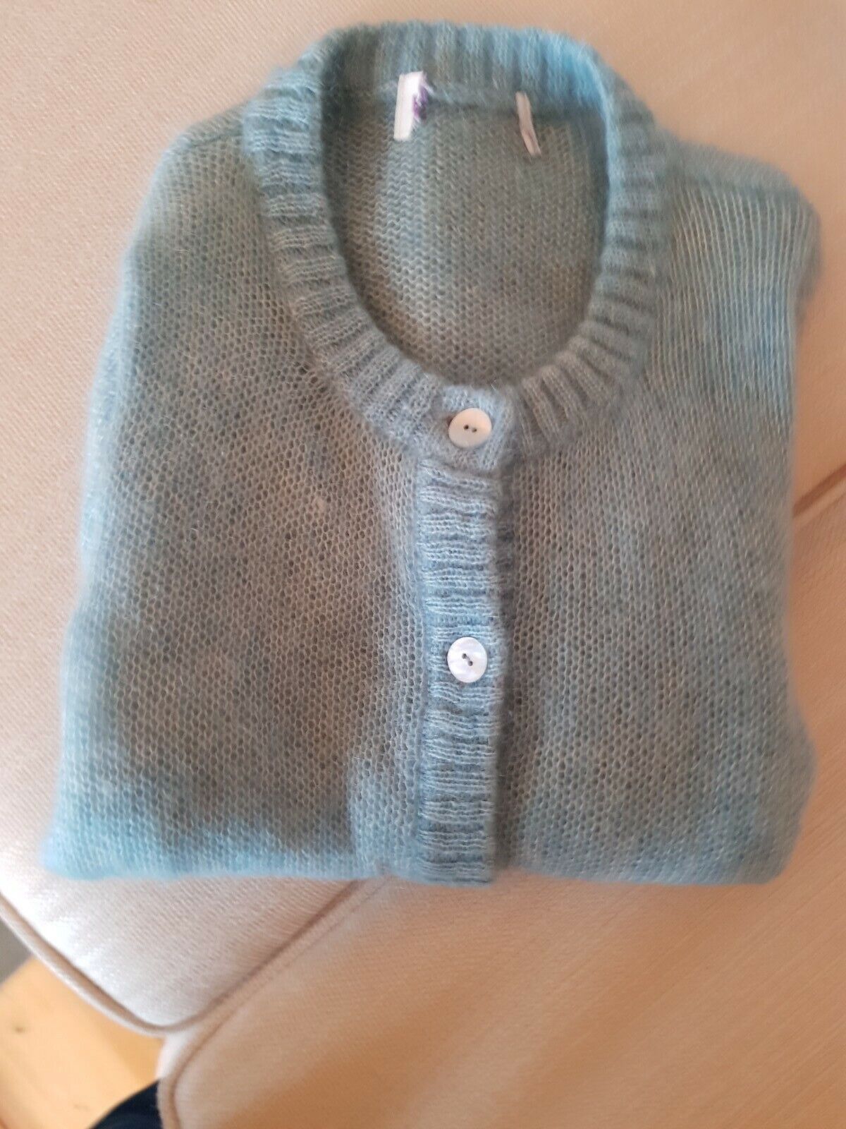 BRORA wool / Superkid mohair cardigan Blue UK 10 Very Good CONDITION 