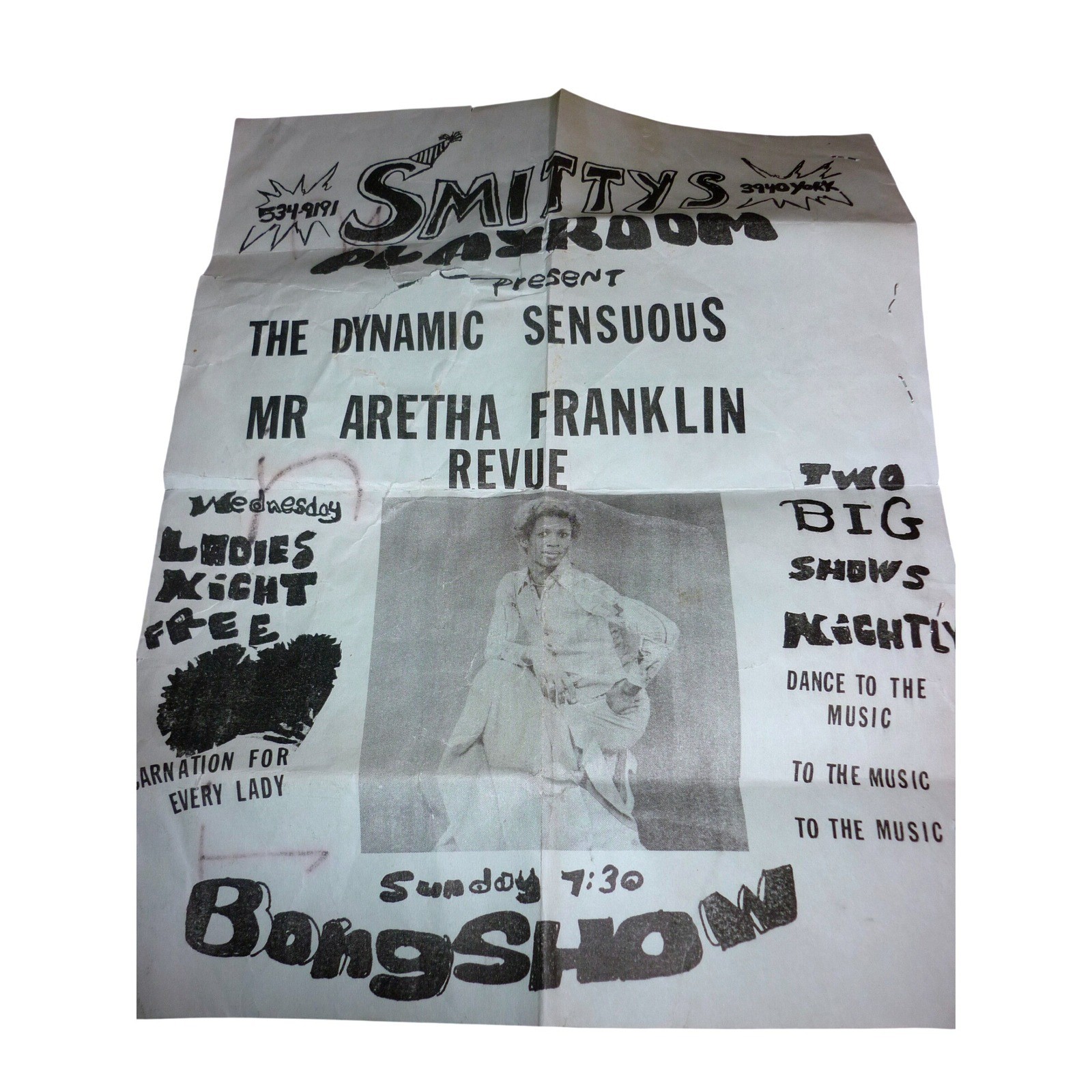 Vintage Smitty\'s Playroom Denver Flyer Mr Aretha Franklin Drag Revue Ephemera 70