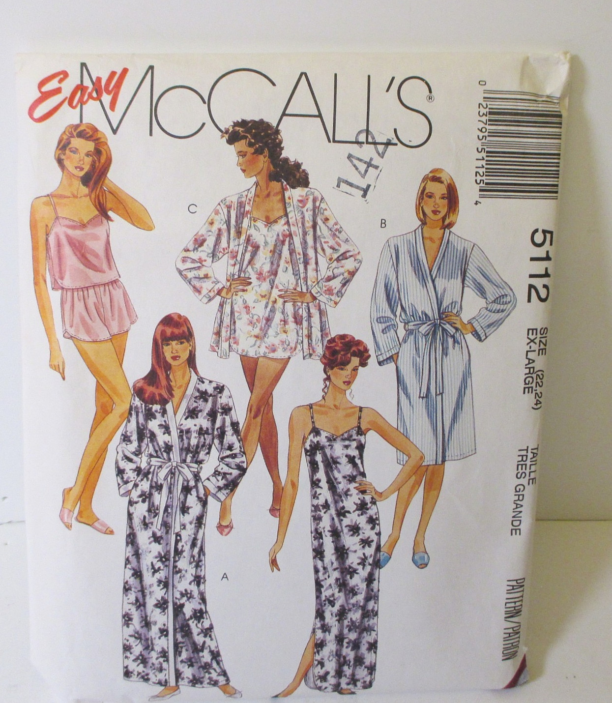 1990's McCall's Misses' Sleepwear Pattern 5112 Size XL22,24 TALL UNCUT 1990's McCall's Misses' Sleepwear Pattern 5112 Size XL22,24 TALL UNCUT