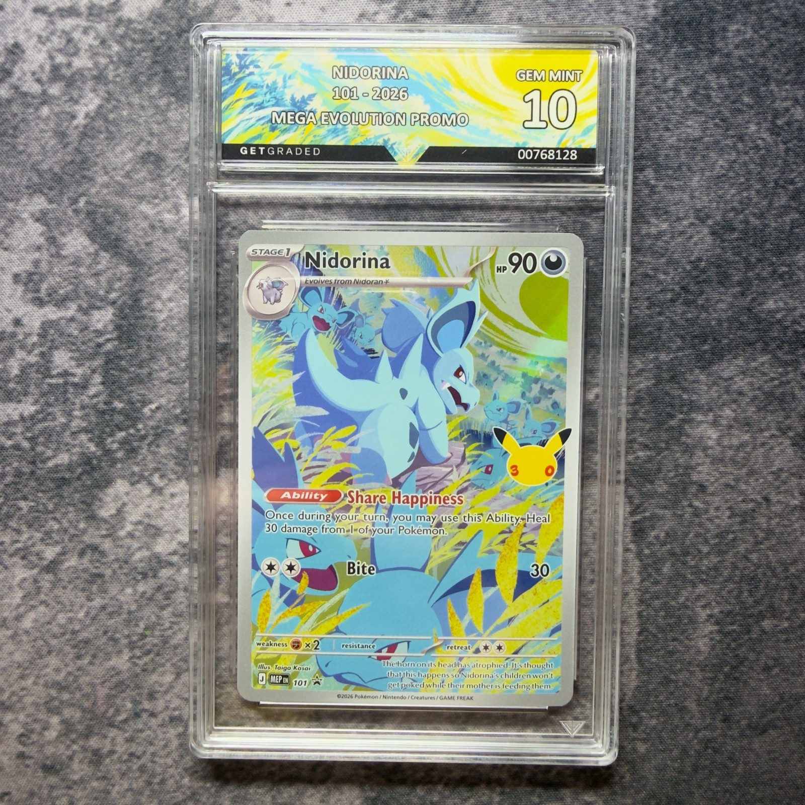 Nidorina 101 Promo 2026 Pokemon 30th Celebration GetGraded 10 Art Label