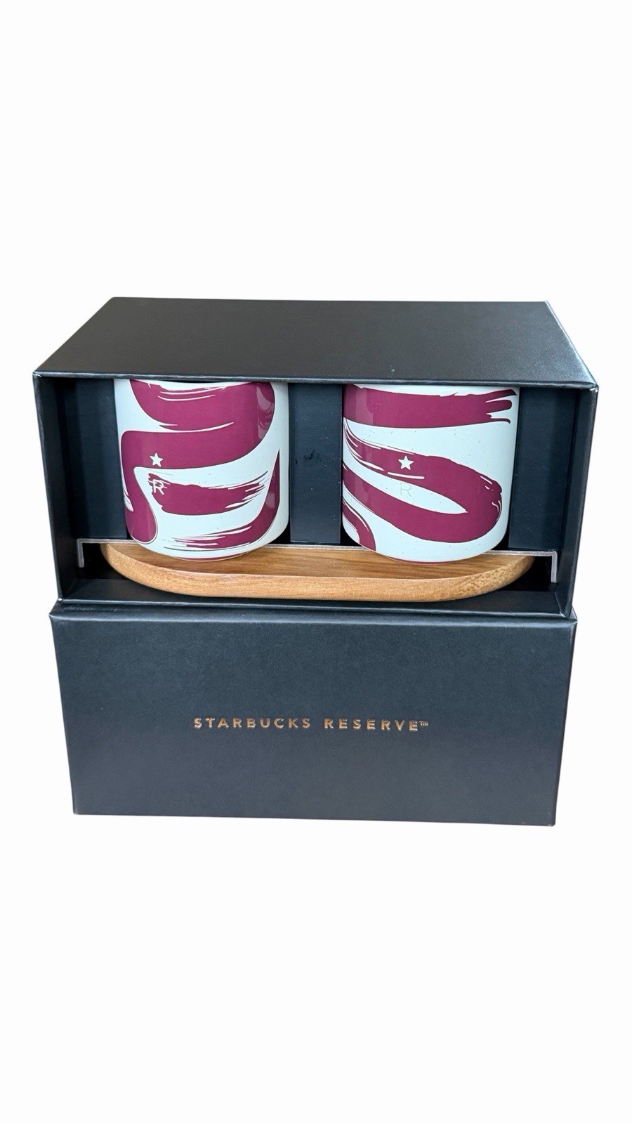2025 Starbucks Reserve Demi Red Marble Espresso Cup Set 3 Oz With Tray NIB