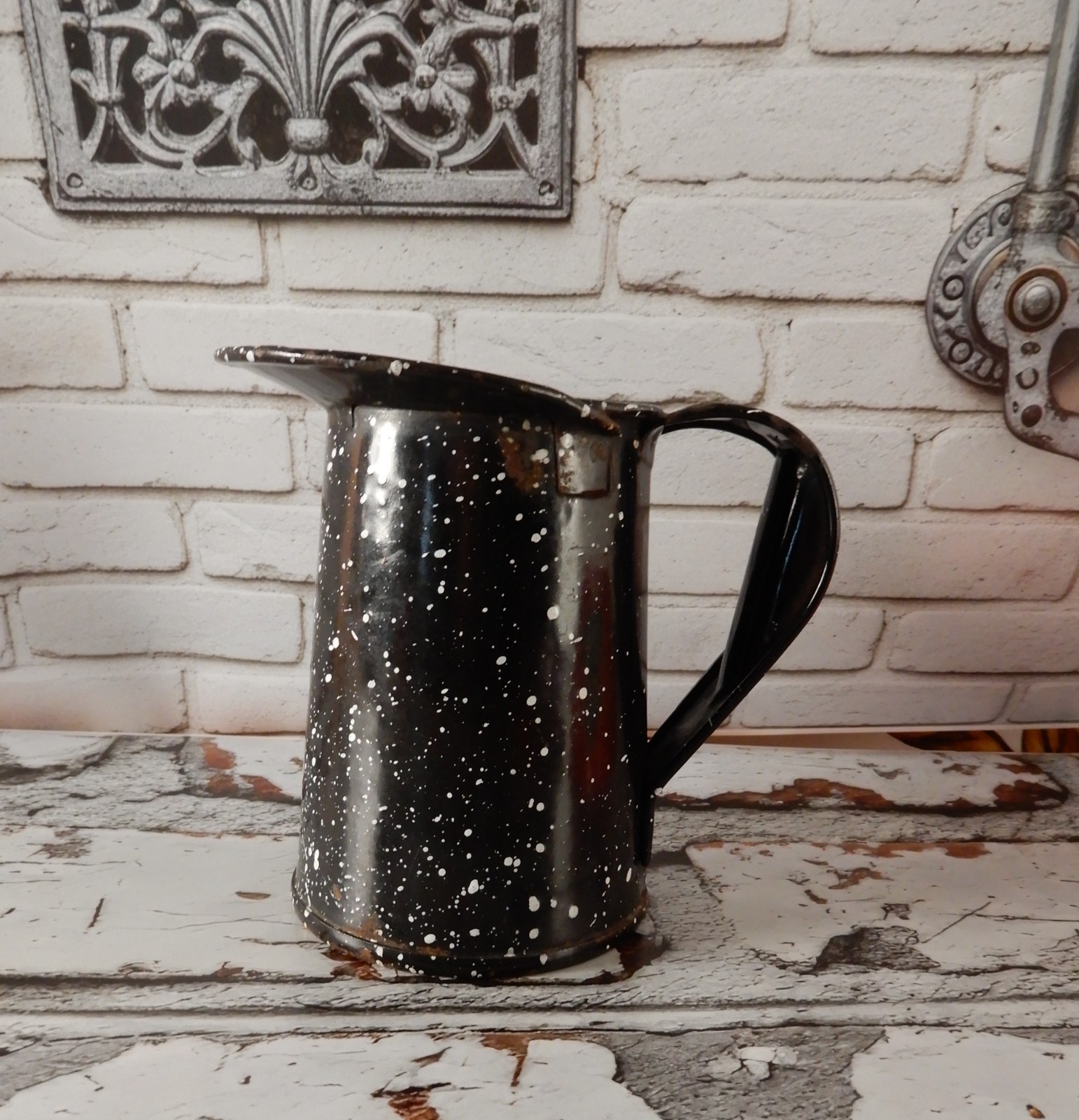 Vtg WWII Era US Navy Granitewear Enamelware Pint Pitcher Creamer USN Military Vtg WWII Era US Navy Granitewear Enamelware Pint Pitcher Creamer USN Military