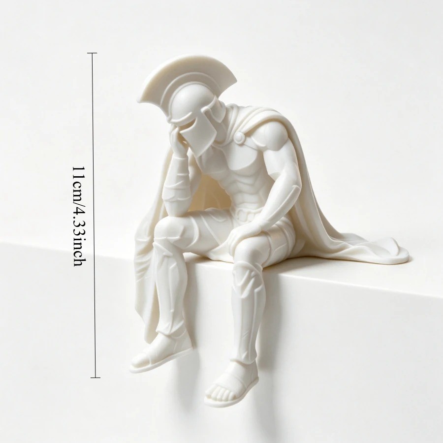 Ancient Sparta Warrior Edge‑Sitter Figurine Greek Gladiator Sitting Statue Shelf