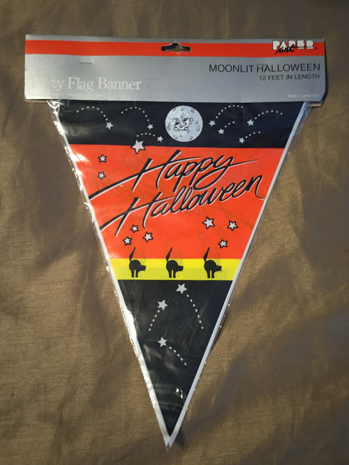 VINTAGE MOONLIT HALLOWEEN 12FT BANNER PAPER ART NOS NIP