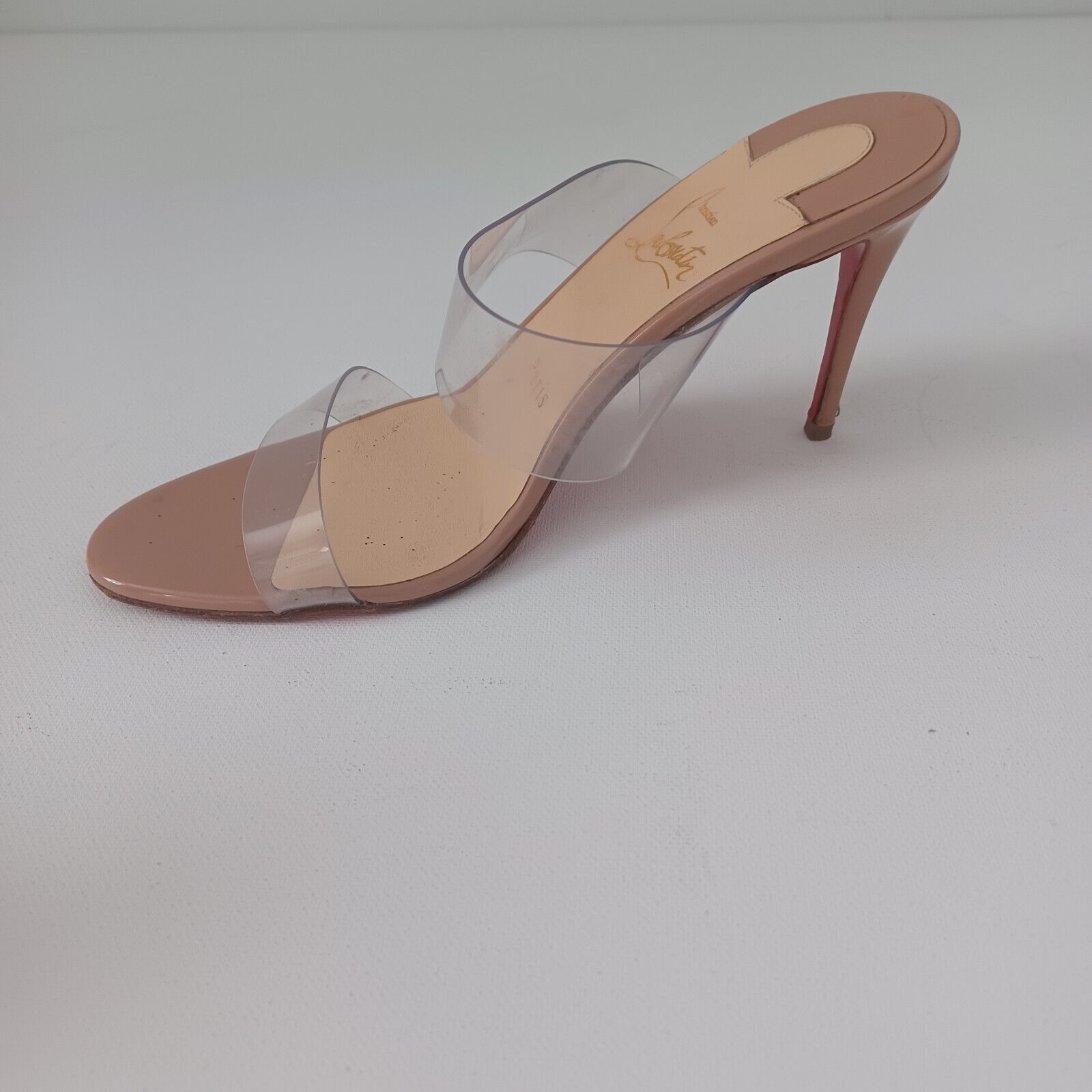 CHRISTIAN LOUBOUTIN Just Nothing Mule Heeled Sandals PVC and Nude Patent 36.5